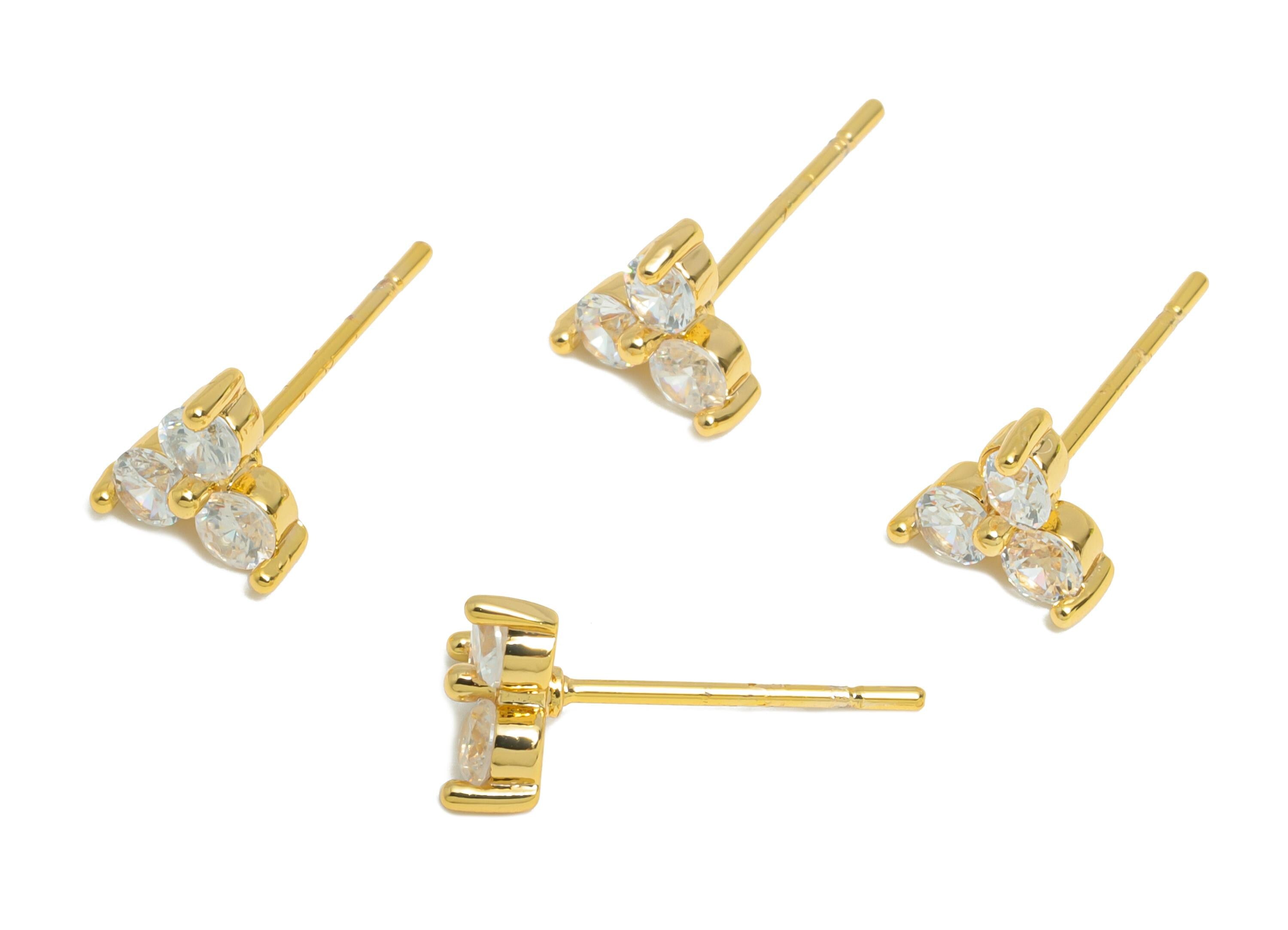 Brass Chic Earring - Modern Shimmering Triangle Tiny Earring Stud - Brass Artisan Zircon Stud - 18k Real Gold Plated - 16x6x3mm - RGP10368 - DOMEDBAZAAR