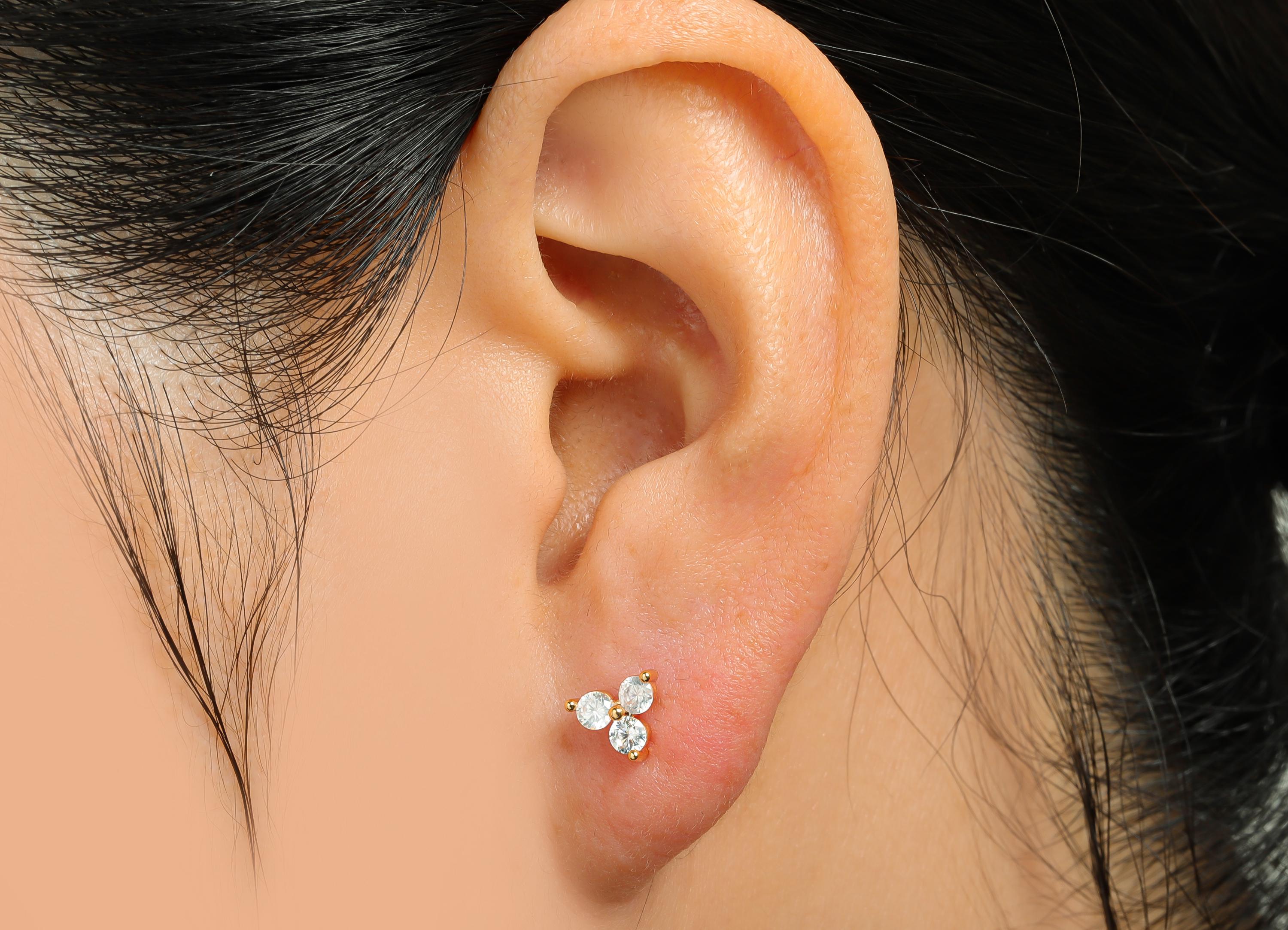 Brass Chic Earring - Modern Shimmering Triangle Tiny Earring Stud - Brass Artisan Zircon Stud - 18k Real Gold Plated - 16x6x3mm - RGP10368 - DOMEDBAZAAR