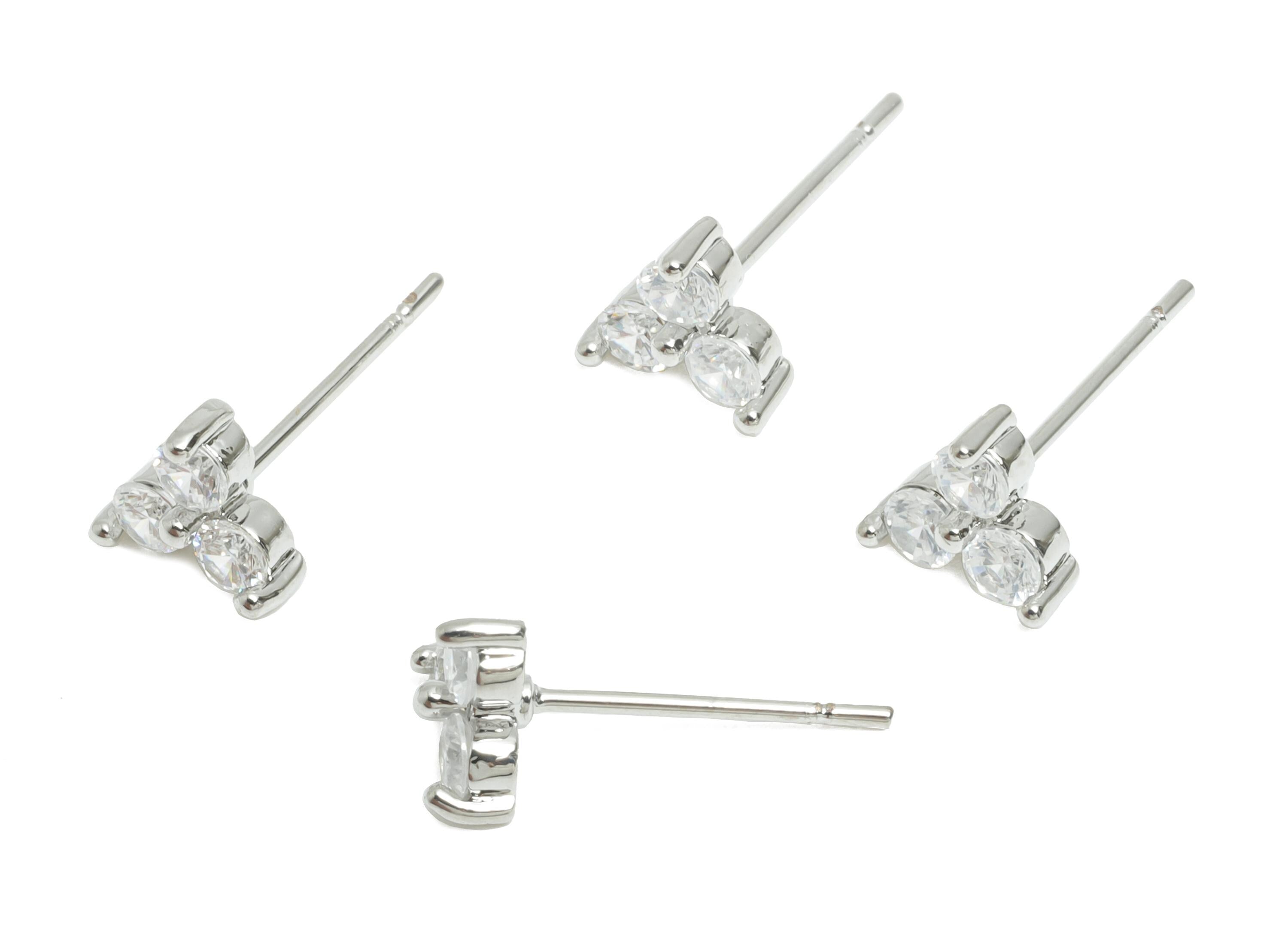 Brass Chic Earring - Modern Shimmering Triangle Tiny Earring Stud - Artisan Zircon Stud - 18k Real White Gold Plated - 16x6x3mm - RGP10369 - DOMEDBAZAAR