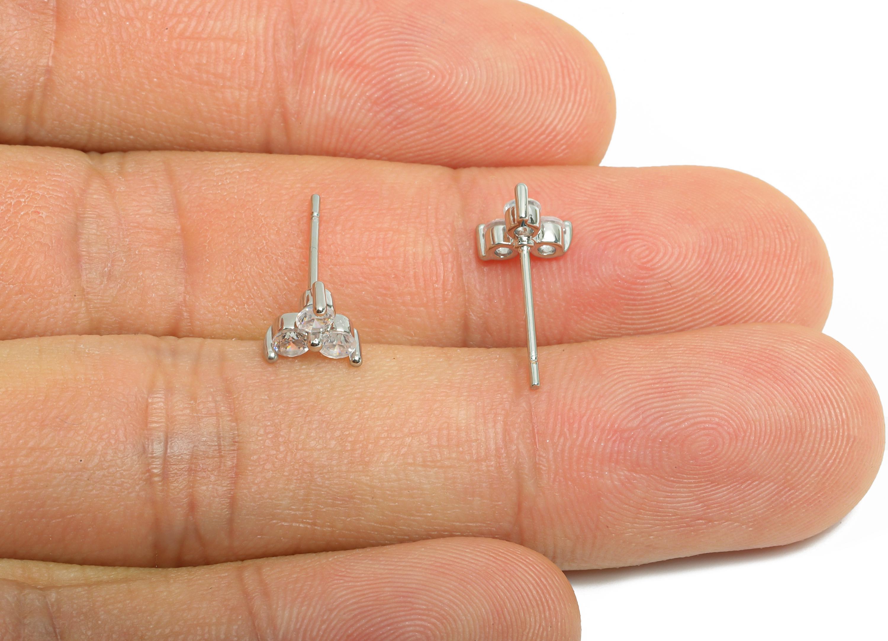 Brass Chic Earring - Modern Shimmering Triangle Tiny Earring Stud - Artisan Zircon Stud - 18k Real White Gold Plated - 16x6x3mm - RGP10369 - DOMEDBAZAAR