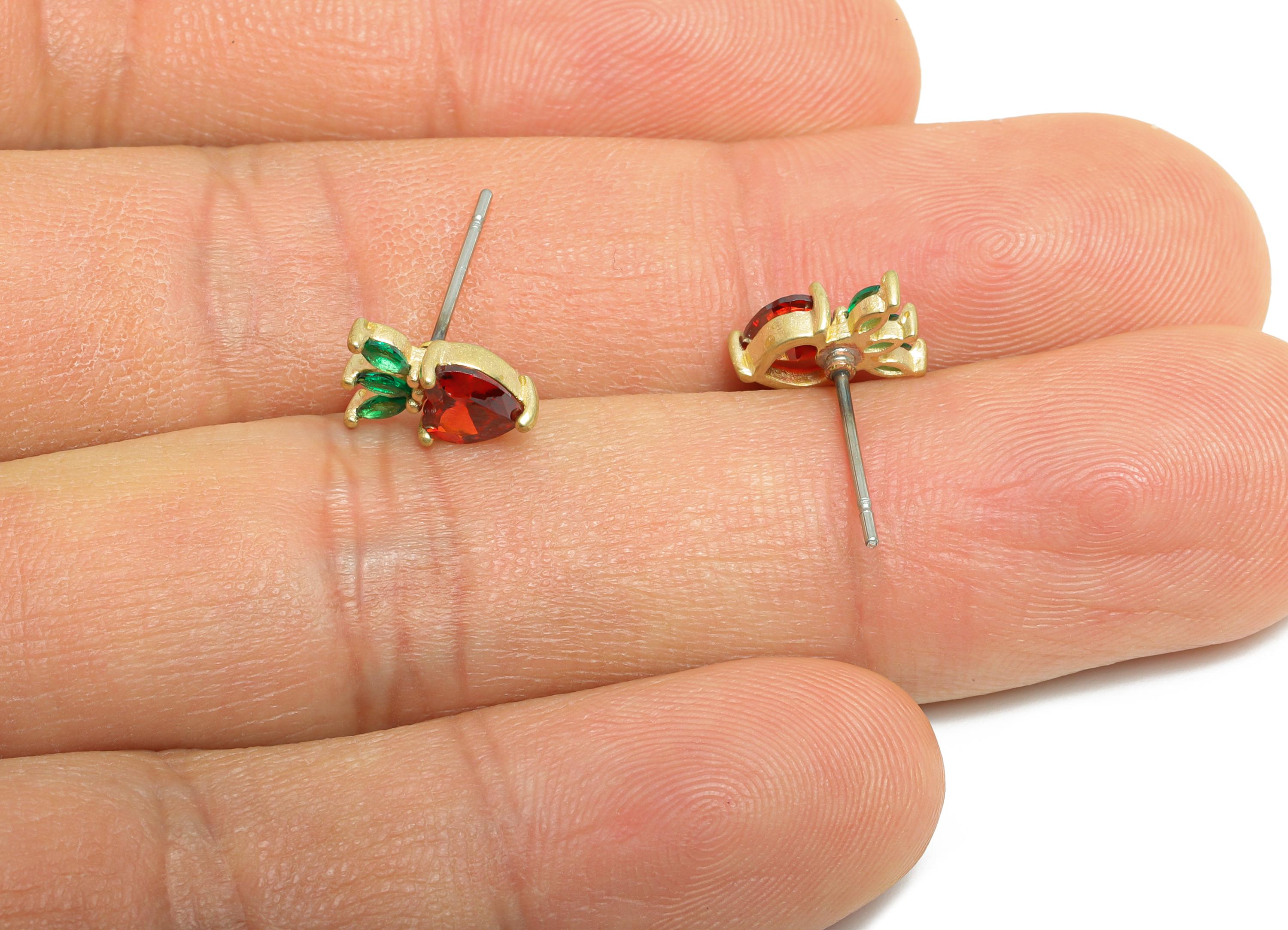 Strawberry Earring Stud - Raw Brass Cubic Zircon Gemstone Earring - Modern Shimmering Earring Stud - Marquise Earring Stud - 9x6x3mm-PP11029 - DOMEDBAZAAR