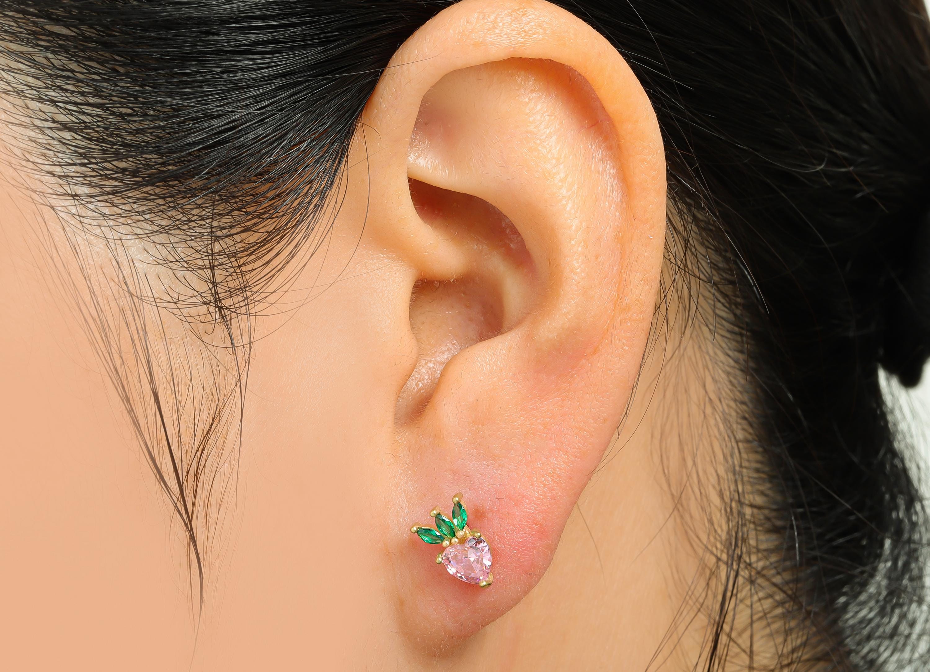 CZ Strawberry Earring Stud - Raw Brass Pink Gemstone Earring - Modern Shimmering Earring Stud - Marquise Earring Stud - 9x6x3mm - PP11030 - DOMEDBAZAAR