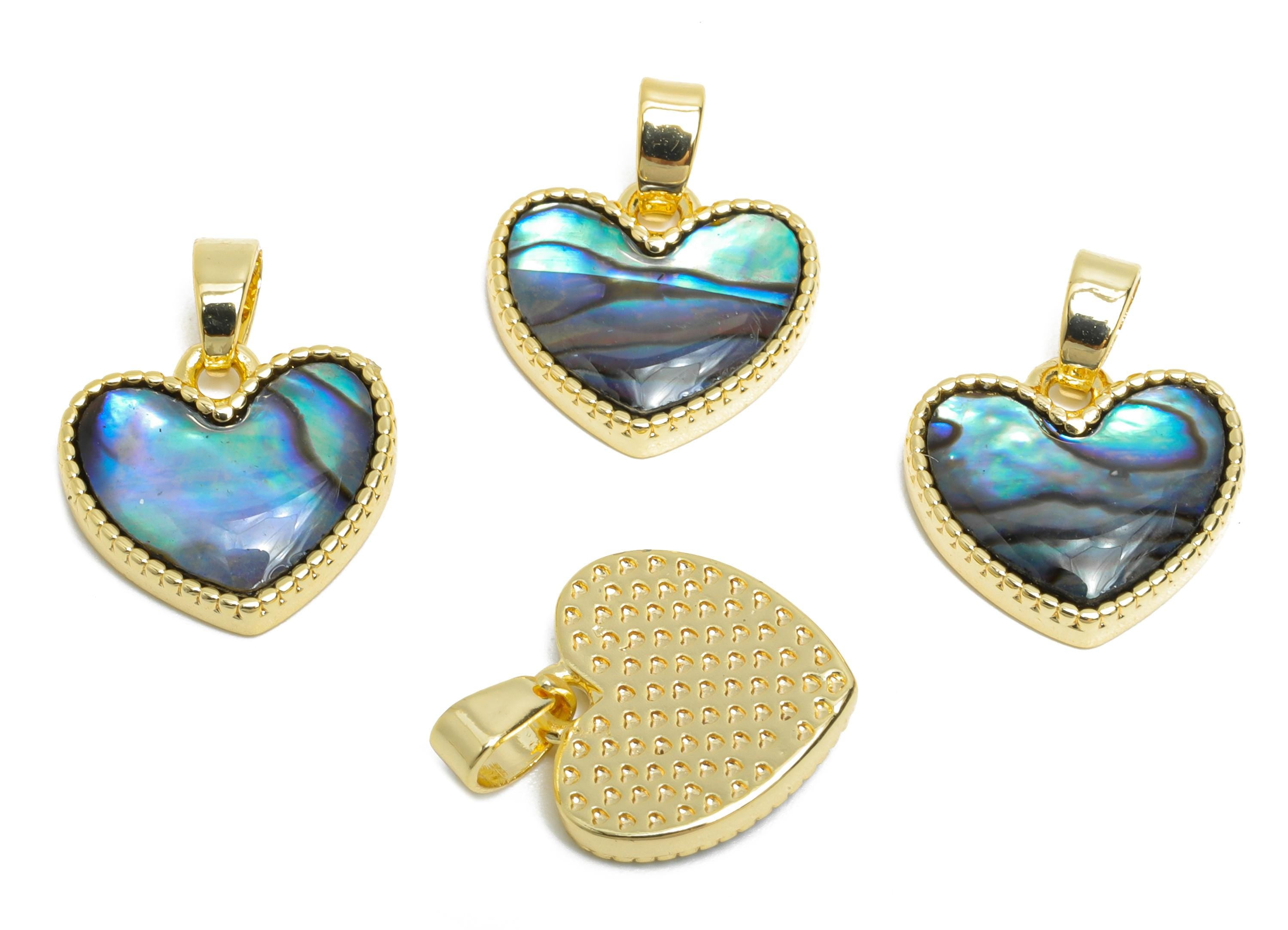 Brass Heart Earring Charm - Gold Abalone Shell Pendant for Necklace - Refined Love Heart Charm - 18K Gold-Plated - 16.7x13.2x2.7mm -RGP9538 - DOMEDBAZAAR