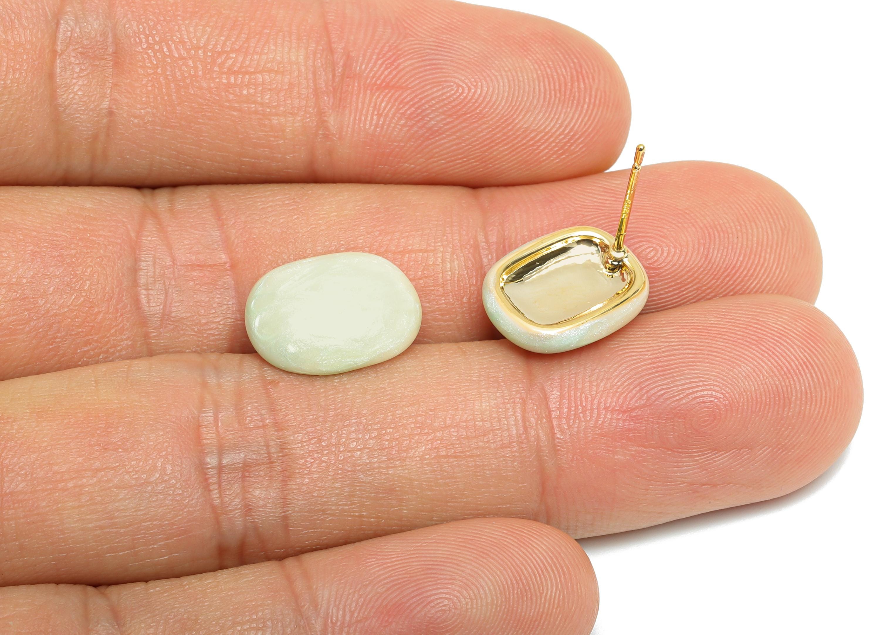 Oval Enamel Earring Stud - Brass Chic Oval Stud Earring - Minimalist Enamel Earring Post- 18K Real Gold Plated -13.58x10.72x0.74mm -RGP9608C - DOMEDBAZAAR