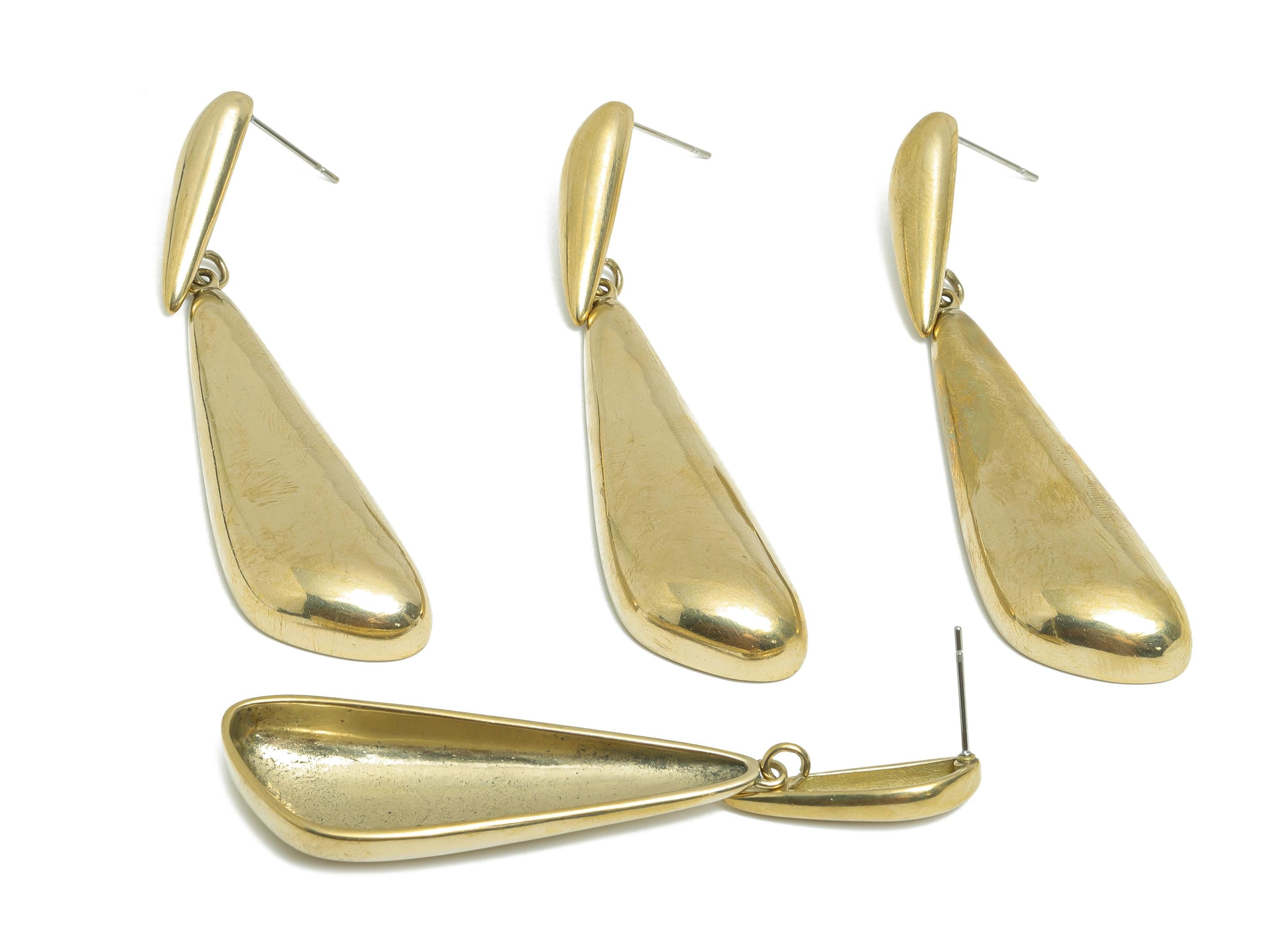 Brass Dangle Earring - Raw Brass Teardrop Earring - Timeless Dangle Brass Chic Drop Earring Stud - Modern Statement - 64x15x6mm - PP11048 - DOMEDBAZAAR