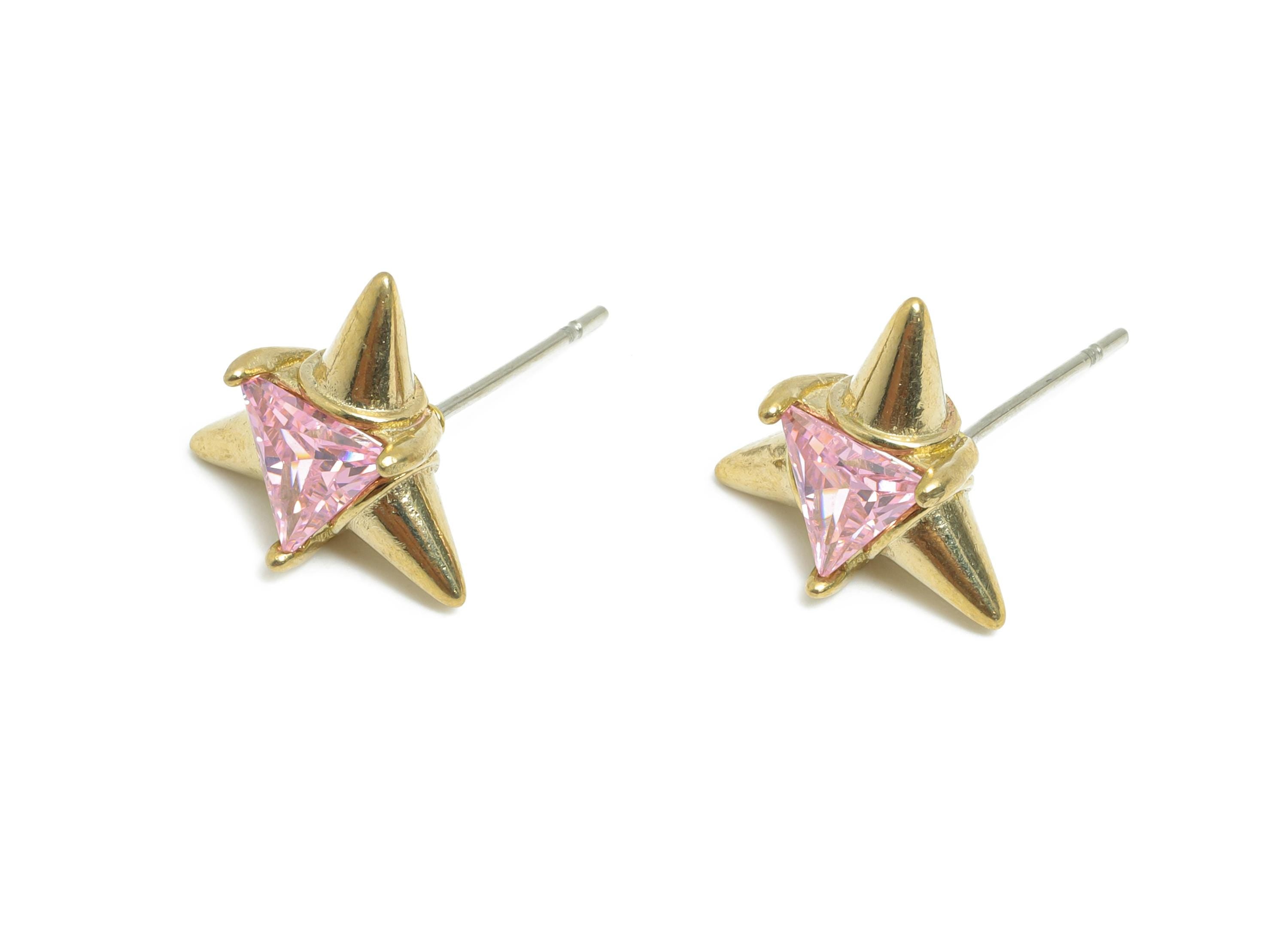 Triangle Earring Stud - Raw Brass Starburst Zircon Earring - Bold Geometric Stud Earring - Modern Triangular Earring - 11x11x5mm - PP11044 - DOMEDBAZAAR