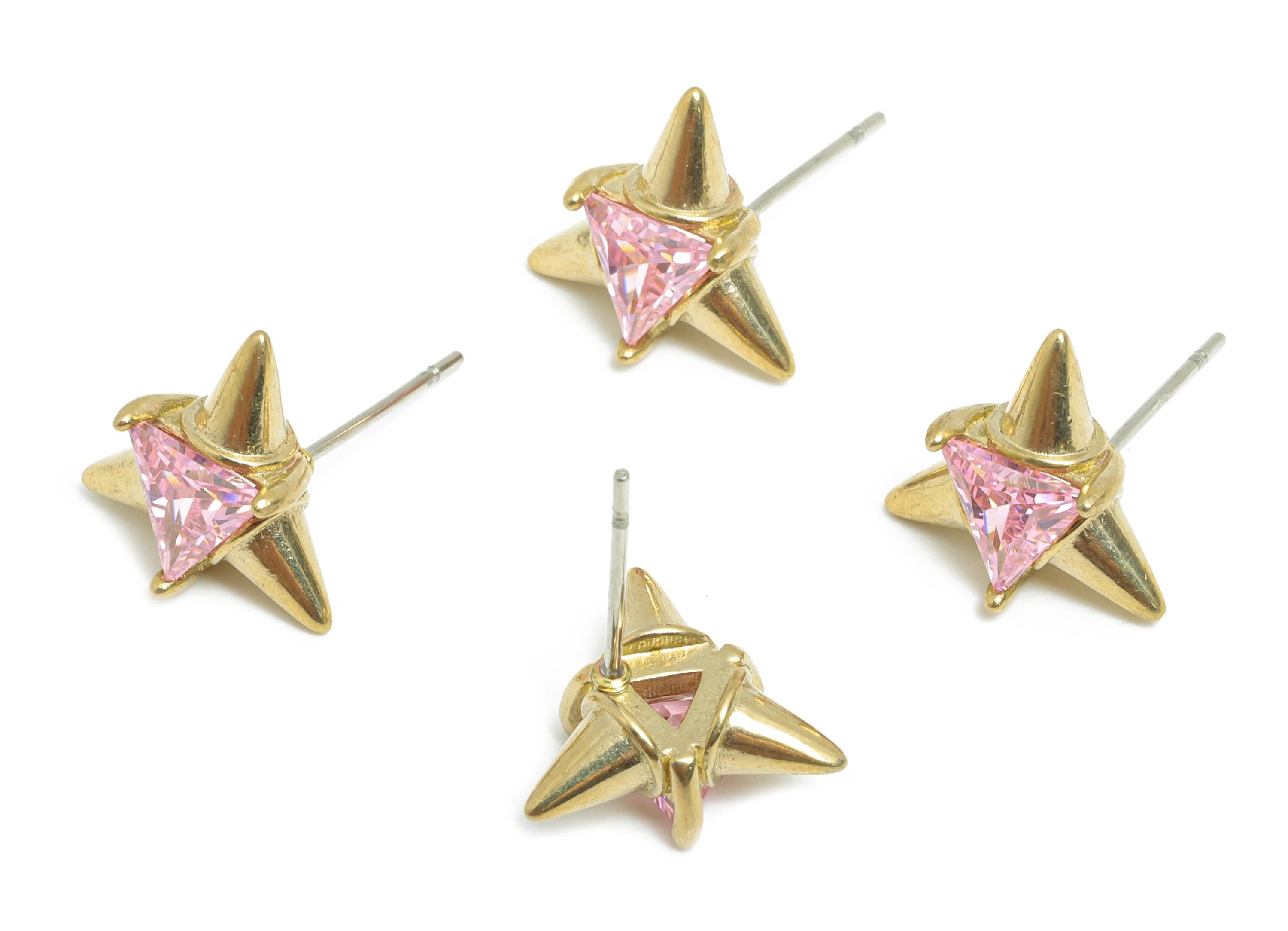 Triangle Earring Stud - Raw Brass Starburst Zircon Earring - Bold Geometric Stud Earring - Modern Triangular Earring - 11x11x5mm - PP11044 - DOMEDBAZAAR