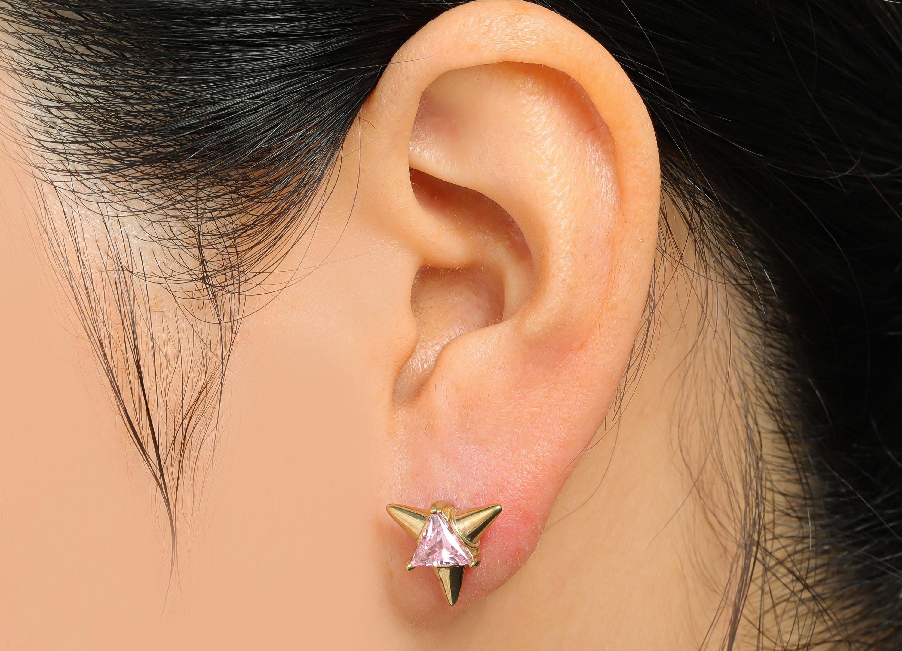 Triangle Earring Stud - Raw Brass Starburst Zircon Earring - Bold Geometric Stud Earring - Modern Triangular Earring - 11x11x5mm - PP11044 - DOMEDBAZAAR