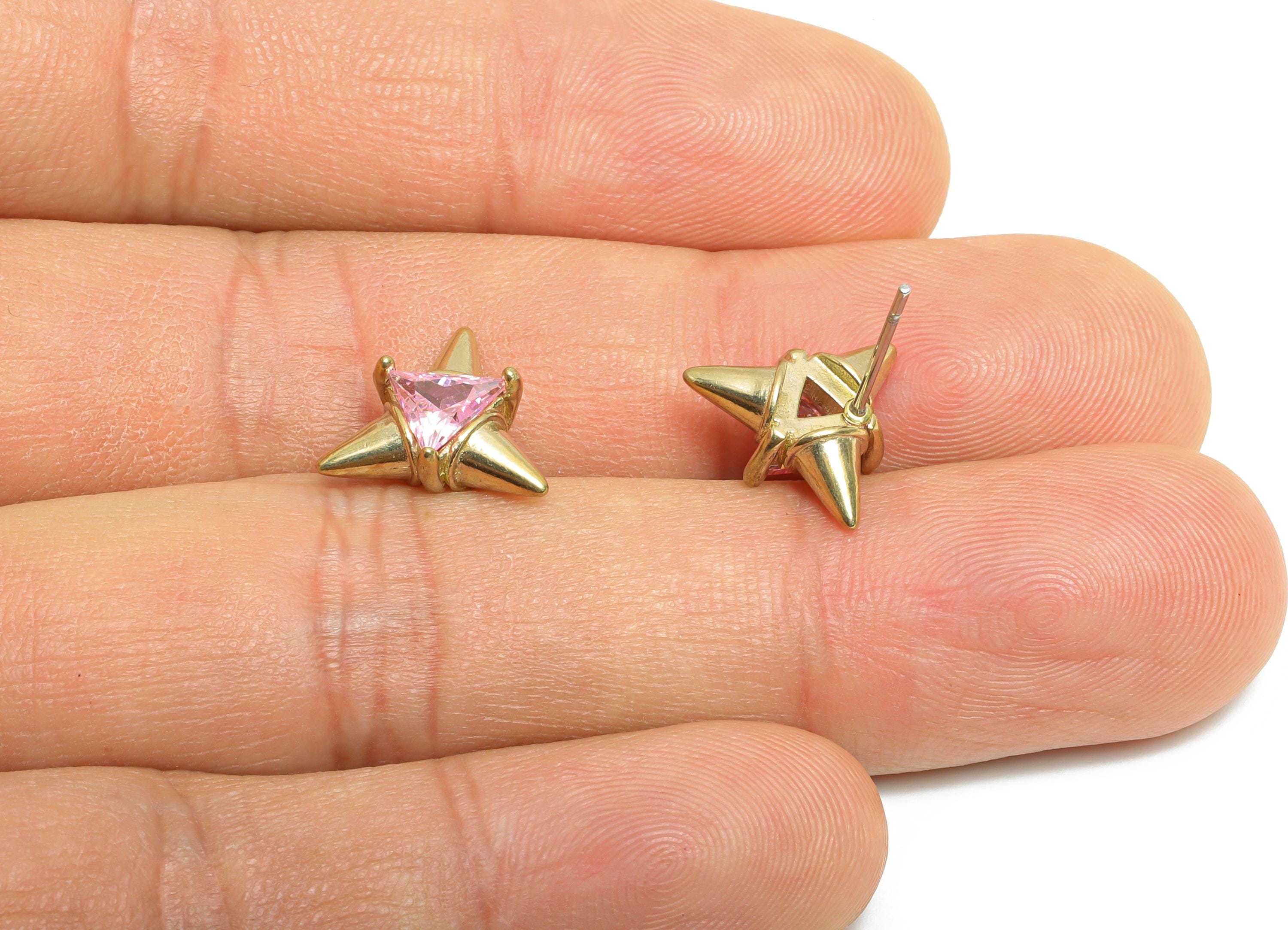 Triangle Earring Stud - Raw Brass Starburst Zircon Earring - Bold Geometric Stud Earring - Modern Triangular Earring - 11x11x5mm - PP11044 - DOMEDBAZAAR