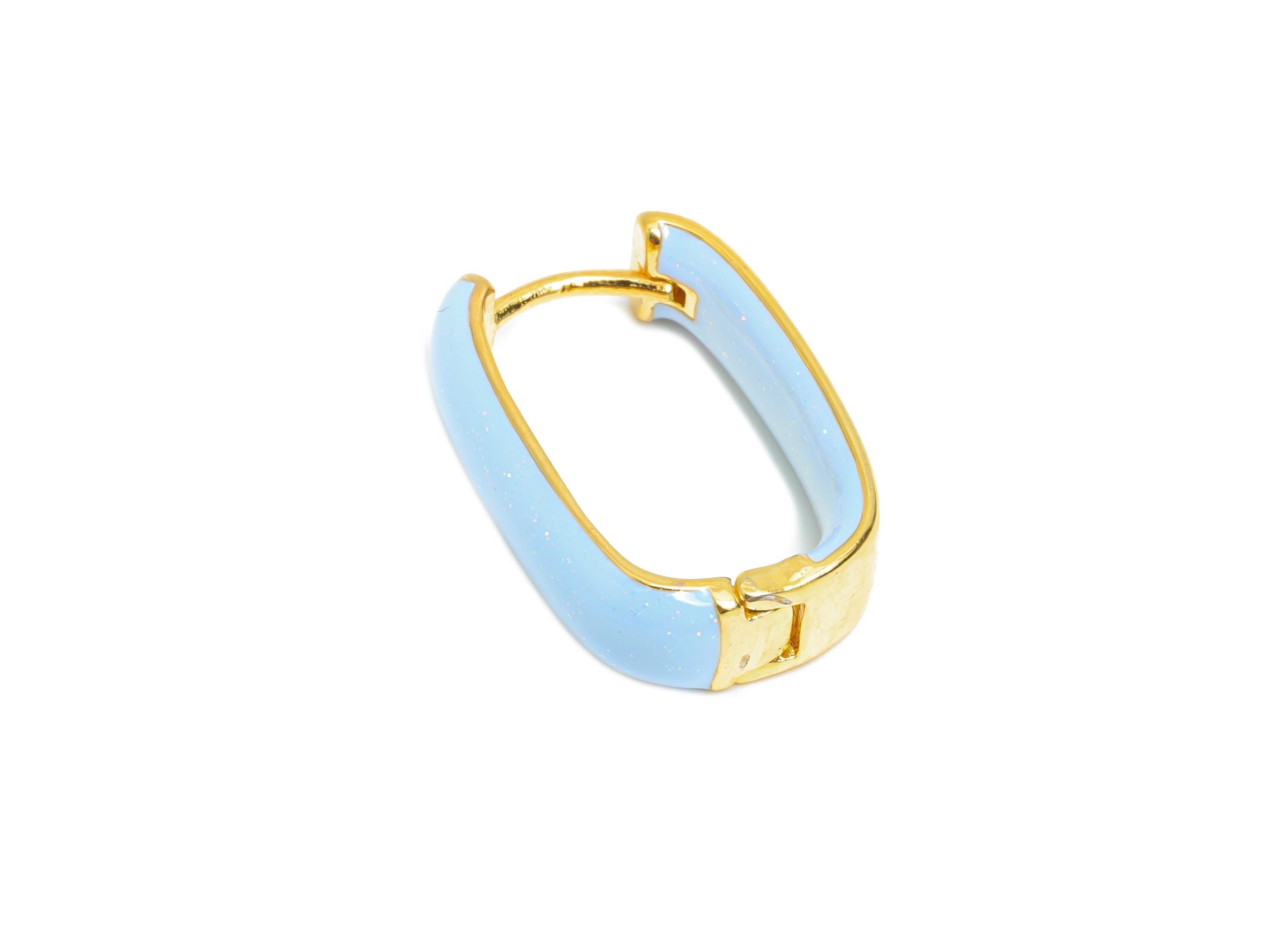 Brass U Shape Hoop Earring - Blue Enamel Chunky Earring - Minimalist Gold Oval Earring - 18K Real Gold Plated - 21.01x14.92x6.2mm -RGP9604B - DOMEDBAZAAR