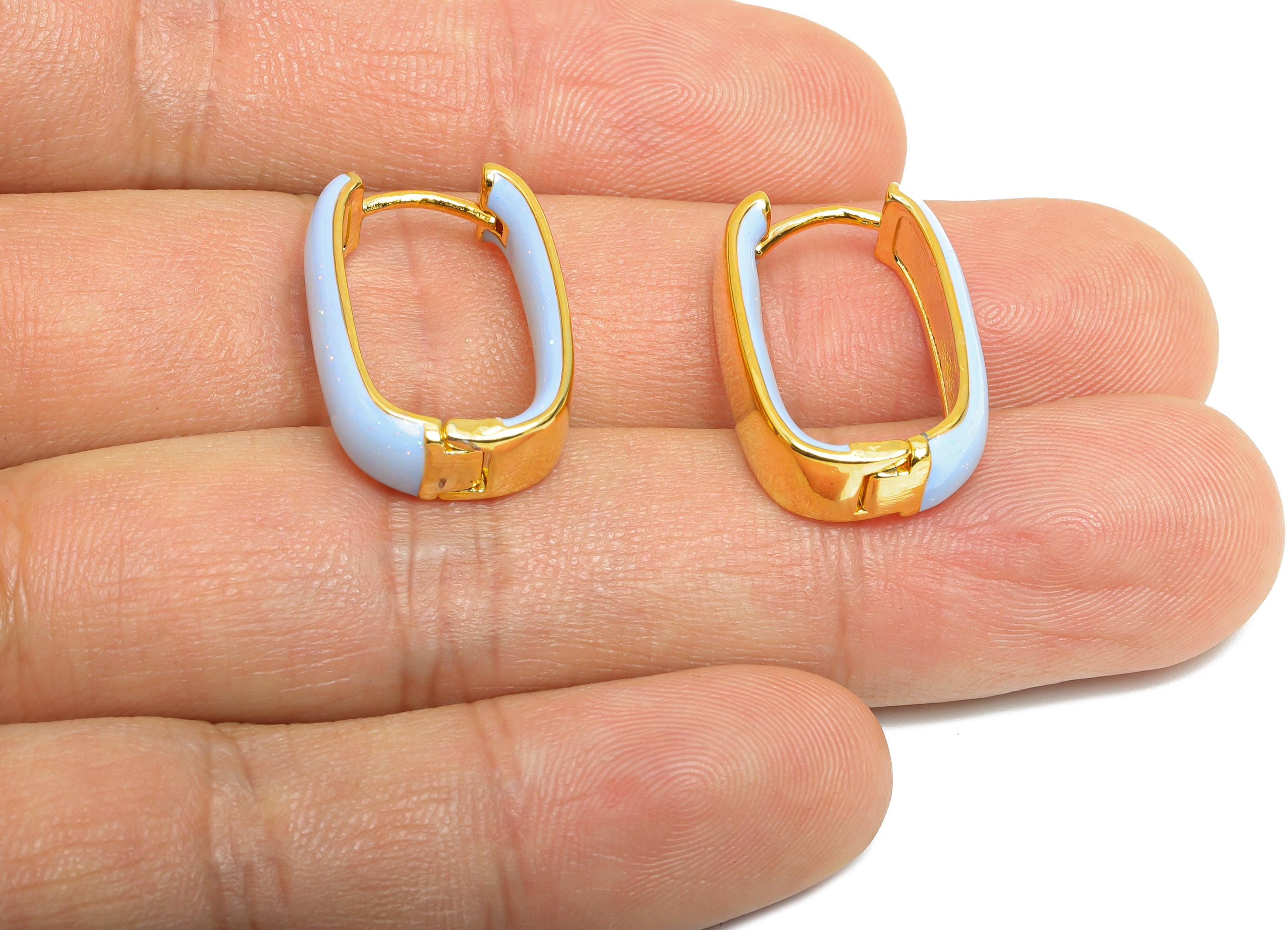 Brass U Shape Hoop Earring - Blue Enamel Chunky Earring - Minimalist Gold Oval Earring - 18K Real Gold Plated - 21.01x14.92x6.2mm -RGP9604B - DOMEDBAZAAR