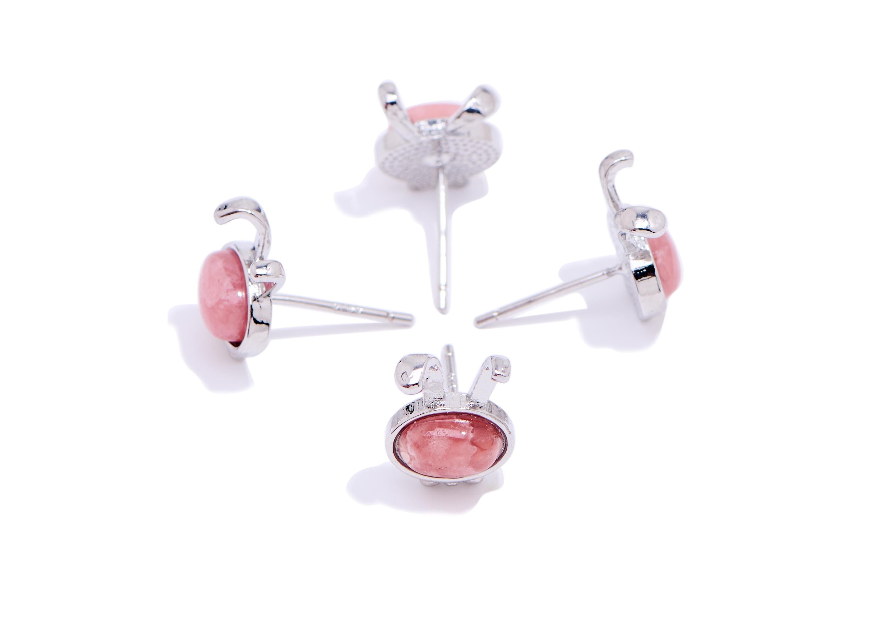 Rhodendron Rabbit Earring Stud - Brass Cute Earring Post - Everyday Wear Jewelry Making - Silver Stud - White K Plated - 11x8.6x4mm - NS2553 - DOMEDBAZAAR