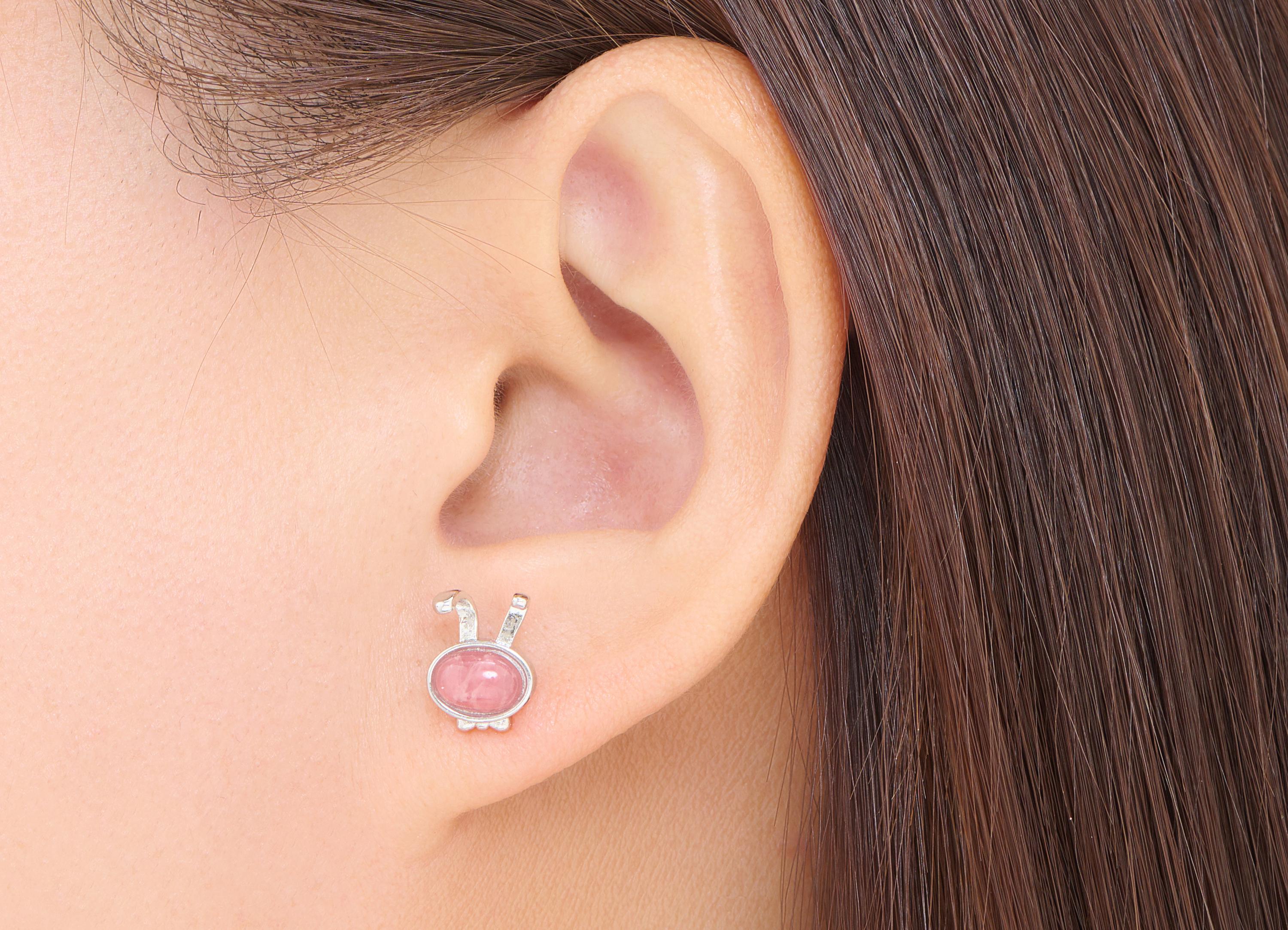 Rhodendron Rabbit Earring Stud - Brass Cute Earring Post - Everyday Wear Jewelry Making - Silver Stud - White K Plated - 11x8.6x4mm - NS2553 - DOMEDBAZAAR