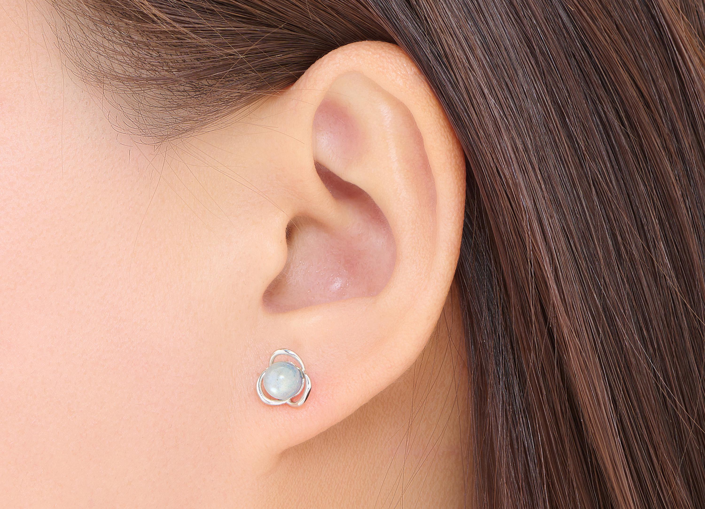 Moonstone Stone Earring Stud - Brass Round Gemstone Earring Post - Everyday Wear Jewelry Making - White K Plated - 8x8x6.51mm - NS2643 - DOMEDBAZAAR