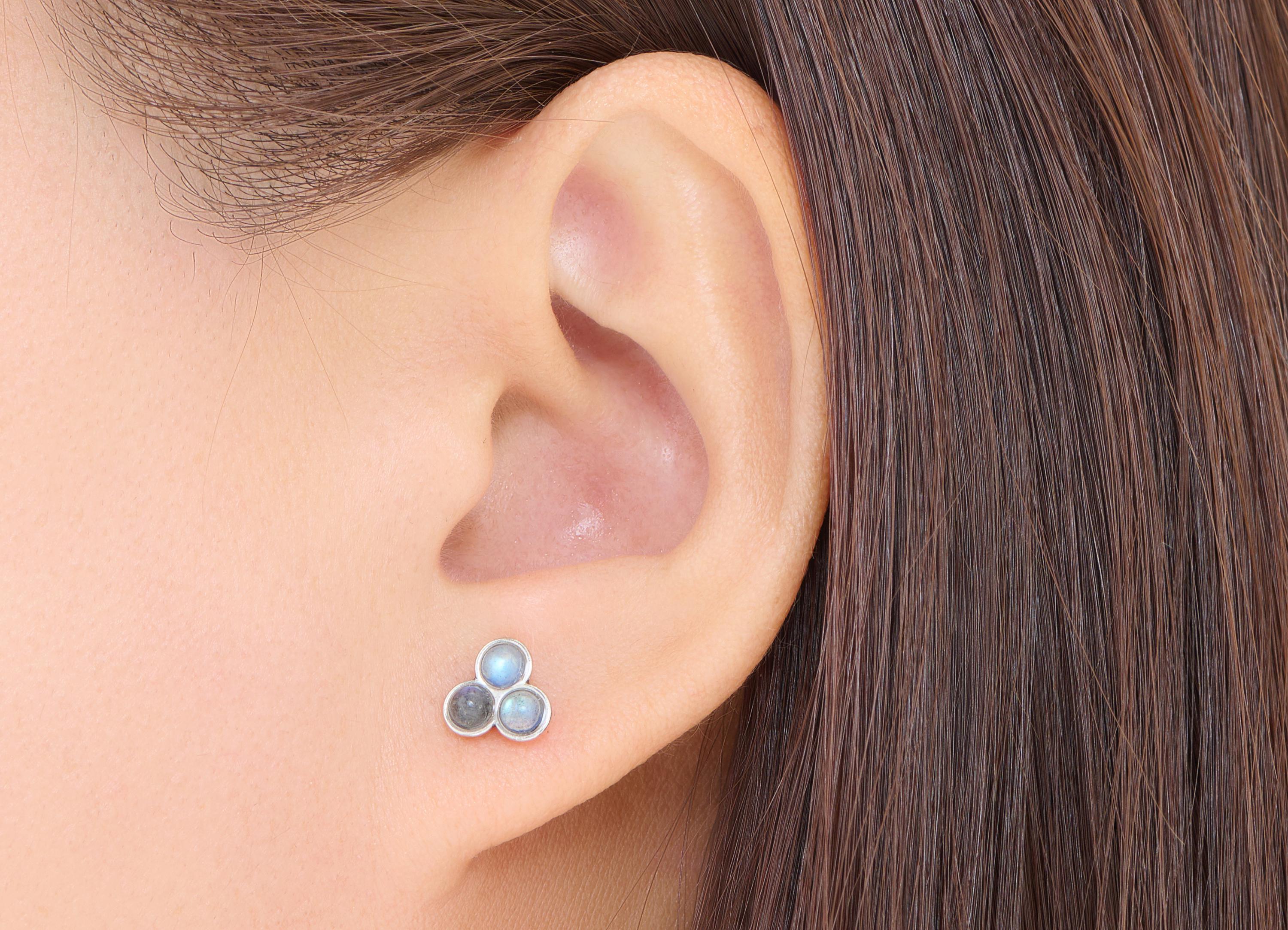 Moonstone Stone Earring Stud - Brass Round Gemstone Earring Post - Modern Everyday Wear Jewelry Making - White K Plated - 7x7x3mm - NS2652 - DOMEDBAZAAR