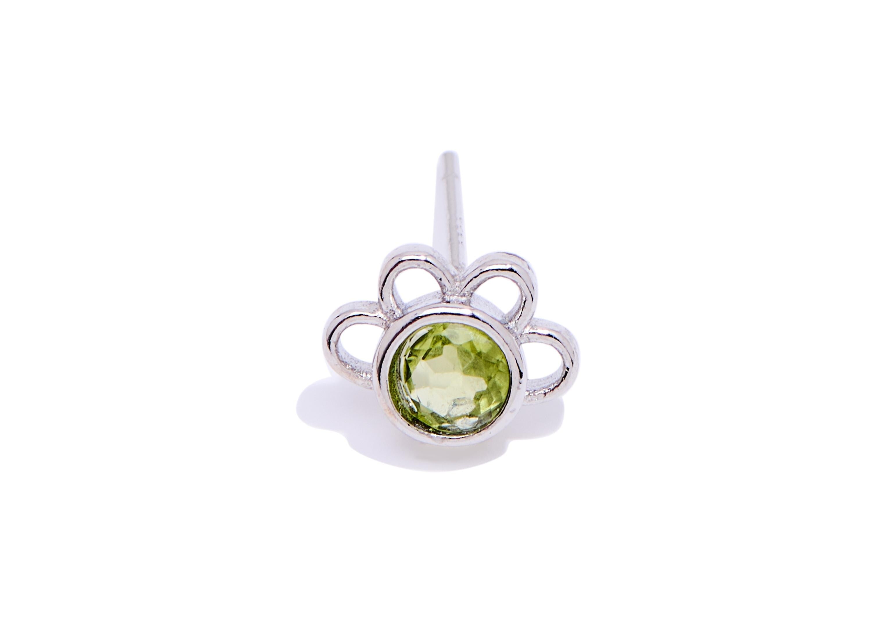 Olivine Stone Petal Earring Studs - Brass Natural Stone Floral Posts - Jewelry Making - Silver Stud - White K Plated - 9x6.83x3mm - NS2617 - DOMEDBAZAAR