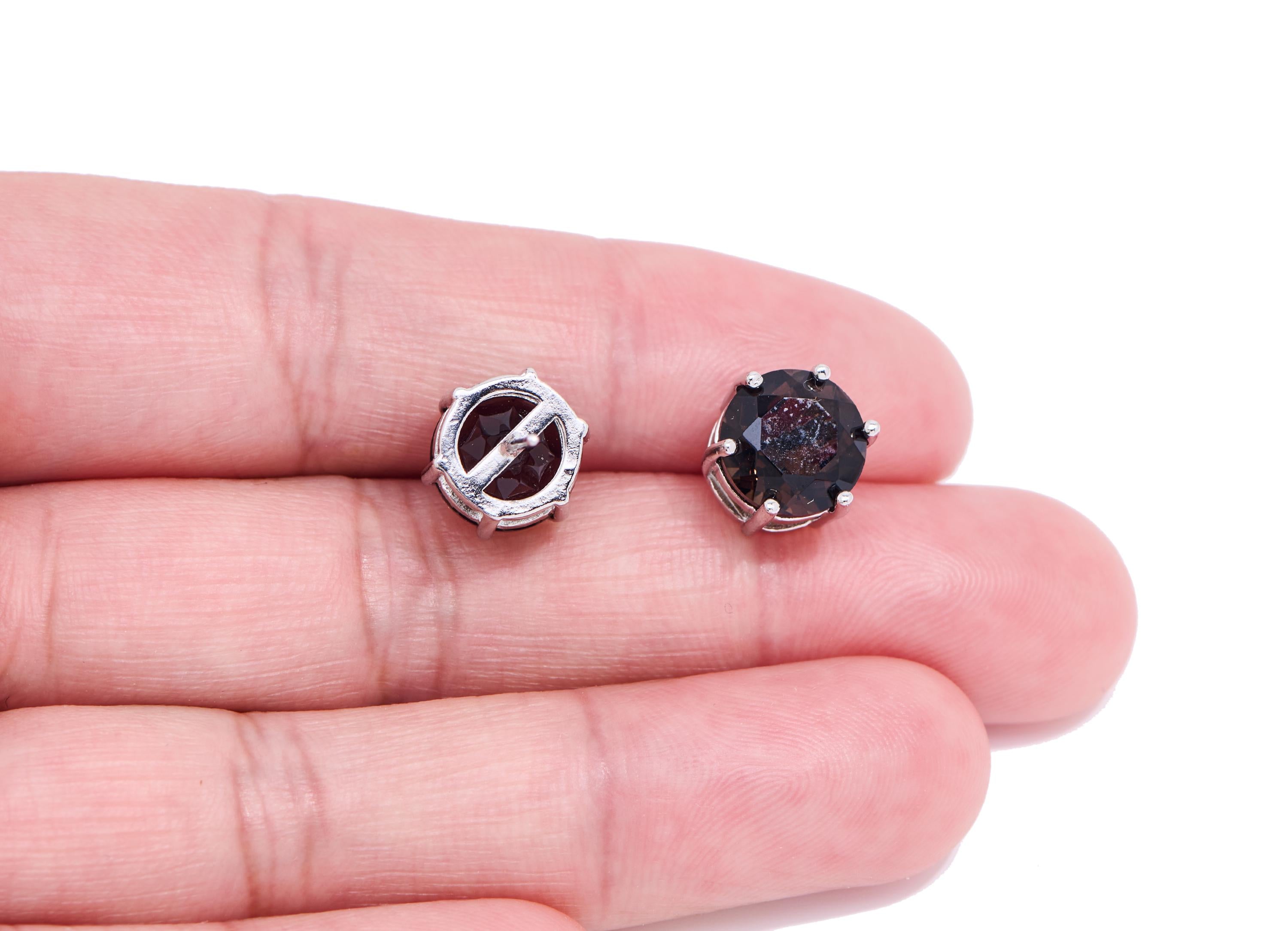 Brown Quartz Brass Round Stud - Natural Gemstone Earring Post - Jewelry Making - Silver Stud - White K Plated - 10.58x9.37x7.37mm - NS2580 - DOMEDBAZAAR