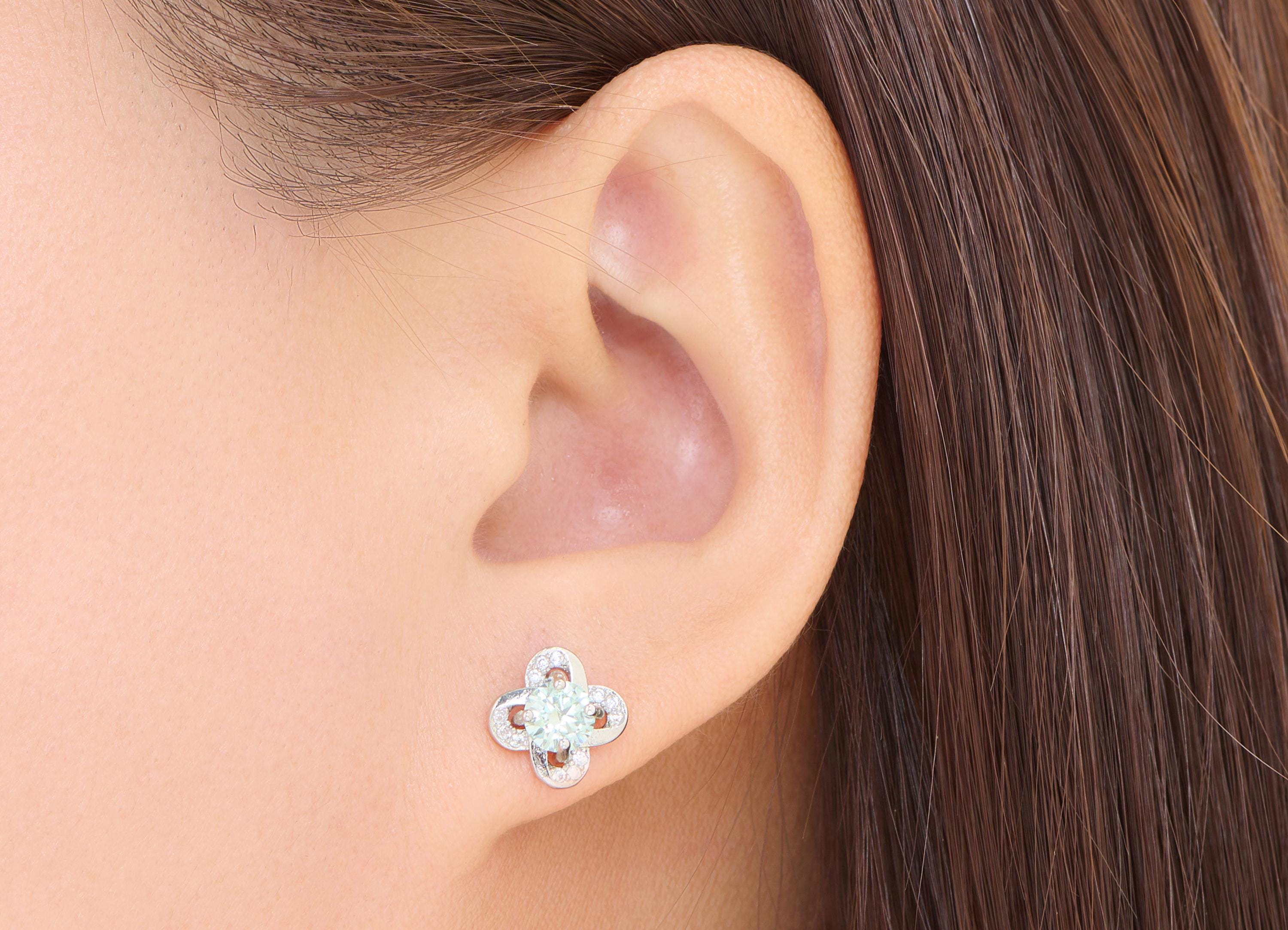Mosan Flower Earring Stud - Brass Zircon Sparking Earring Post - Minimalist Dainty Jewelry Making - White K Plated - 10x8x3mm - NS2637 - DOMEDBAZAAR