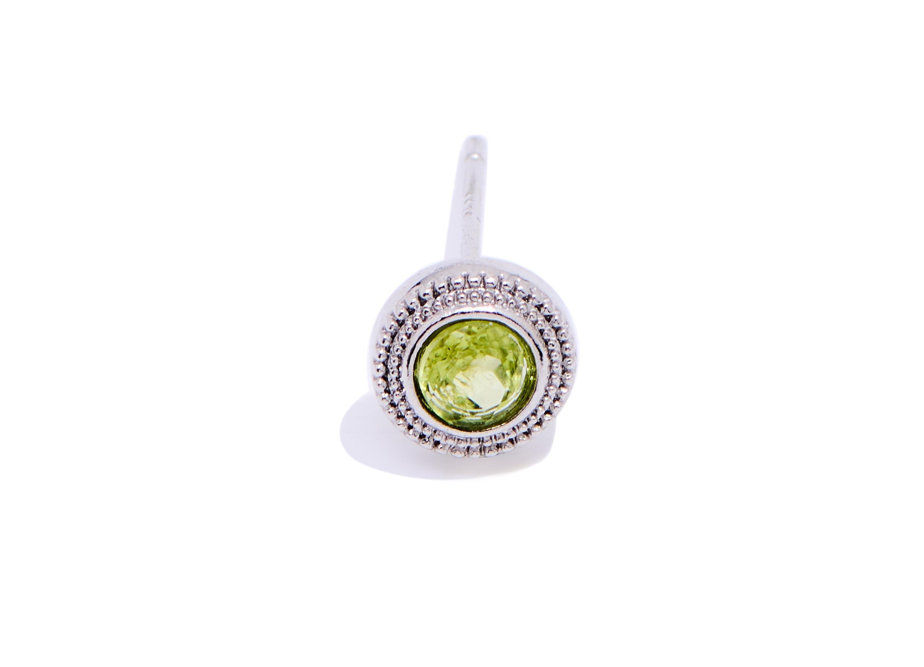 Olivine Brass Round Stud - Natural Gemstone Earring Post - Vintage Jewelry Making - Silver Stud - White K Plated - 7.44x7.44x2.88mm - NS2606 - DOMEDBAZAAR
