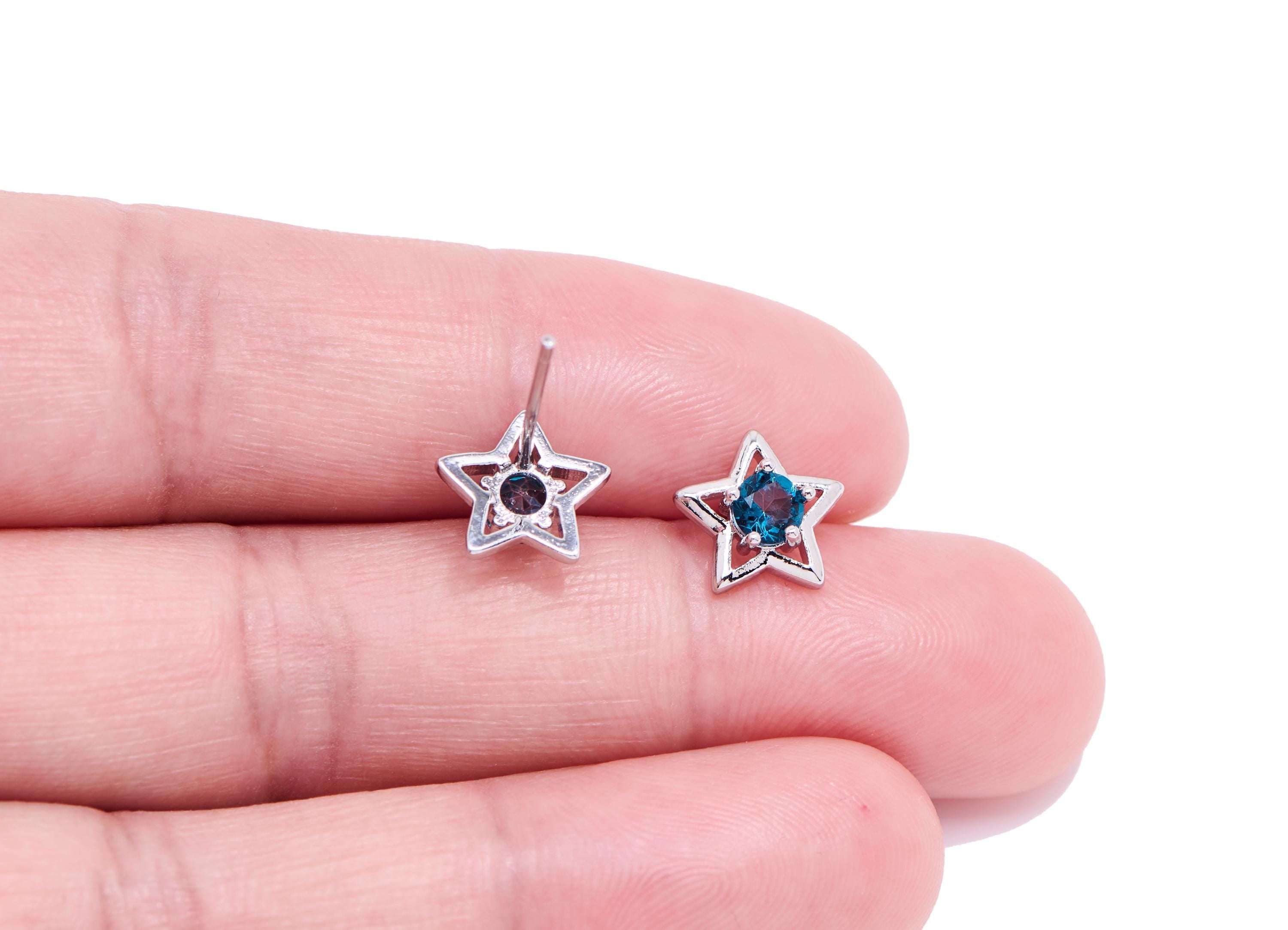 Topaz Stone Brass Star Stud - Dainty Gemstone Earring Post - Chic Jewelry Making - Silver Stud - White K Plated - 9.17x9.17x3.62mm - NS2664 - DOMEDBAZAAR