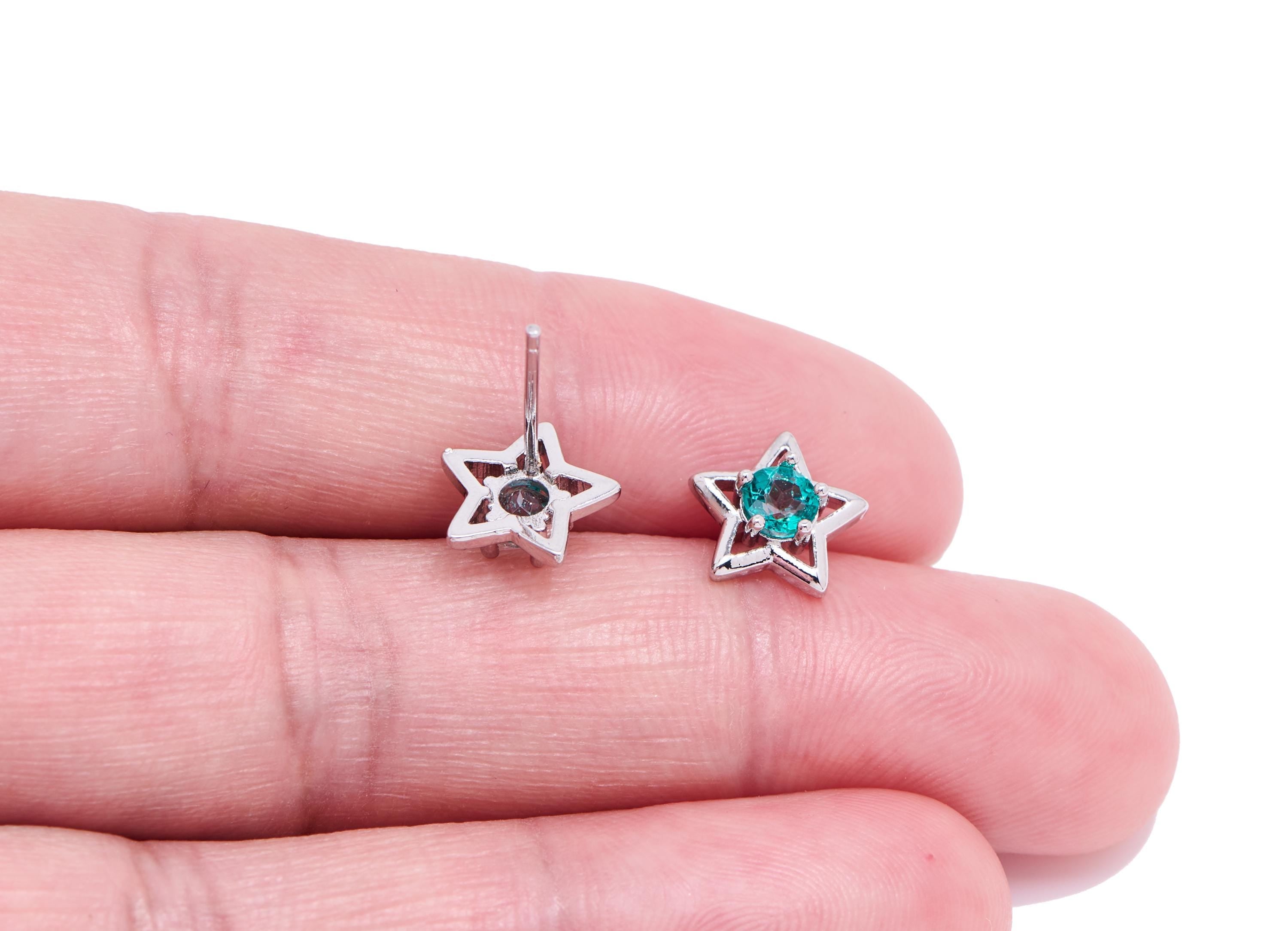 Topaz Stone Brass Star Stud - Dainty Gemstone Earring Post - Chic Jewelry Making - Silver Stud - White K Plated - 9.66x9.16x3.68mm - NS2596 - DOMEDBAZAAR