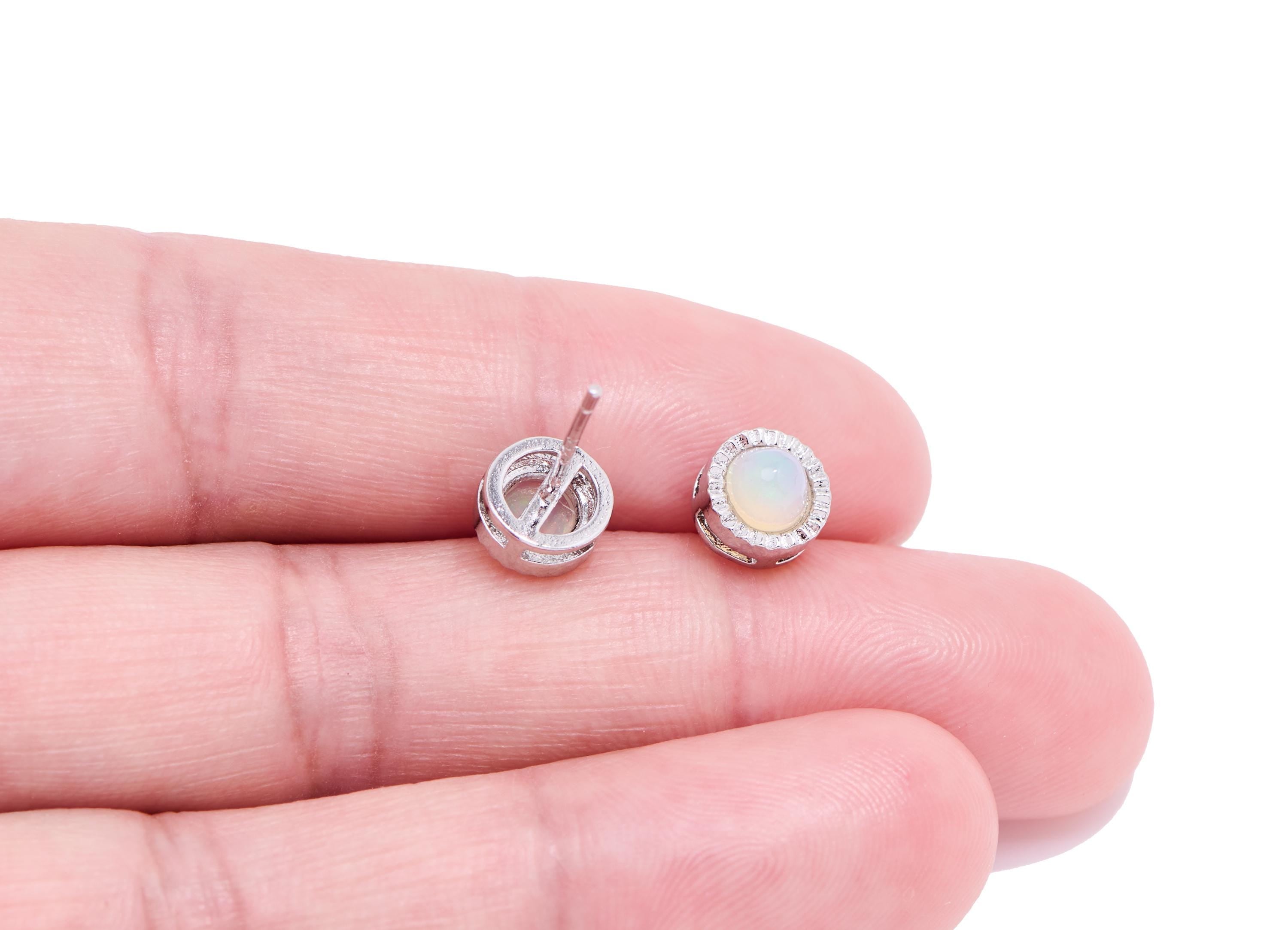 Opal Stone Brass Round Stud - Mini Natural Gemstone Post - Minimalist Jewelry Making - Silver Stud - White K Plated - 7.16x7x5.5mm - NS2639 - DOMEDBAZAAR