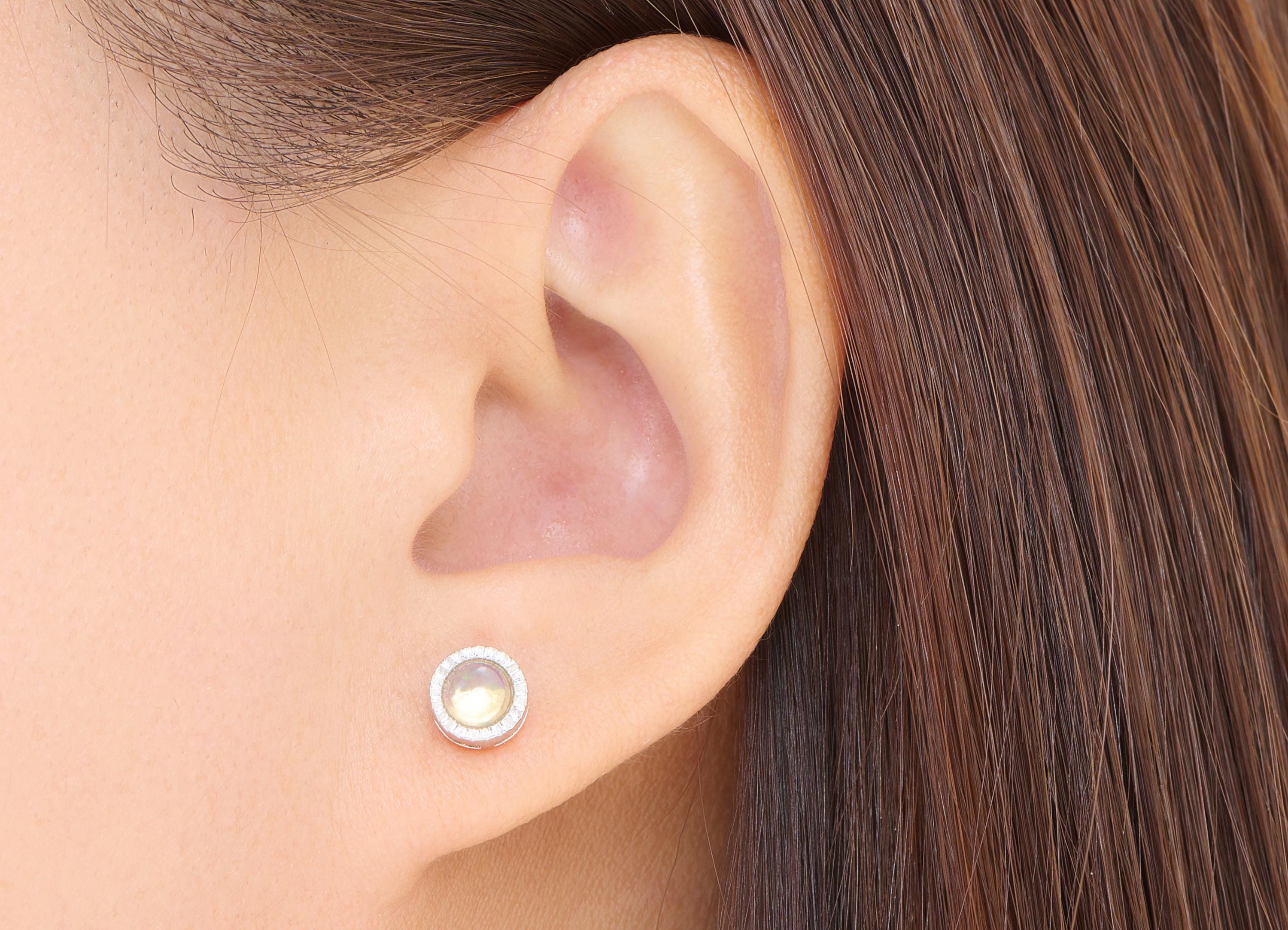 Opal Stone Brass Round Stud - Mini Natural Gemstone Post - Minimalist Jewelry Making - Silver Stud - White K Plated - 7.16x7x5.5mm - NS2639 - DOMEDBAZAAR