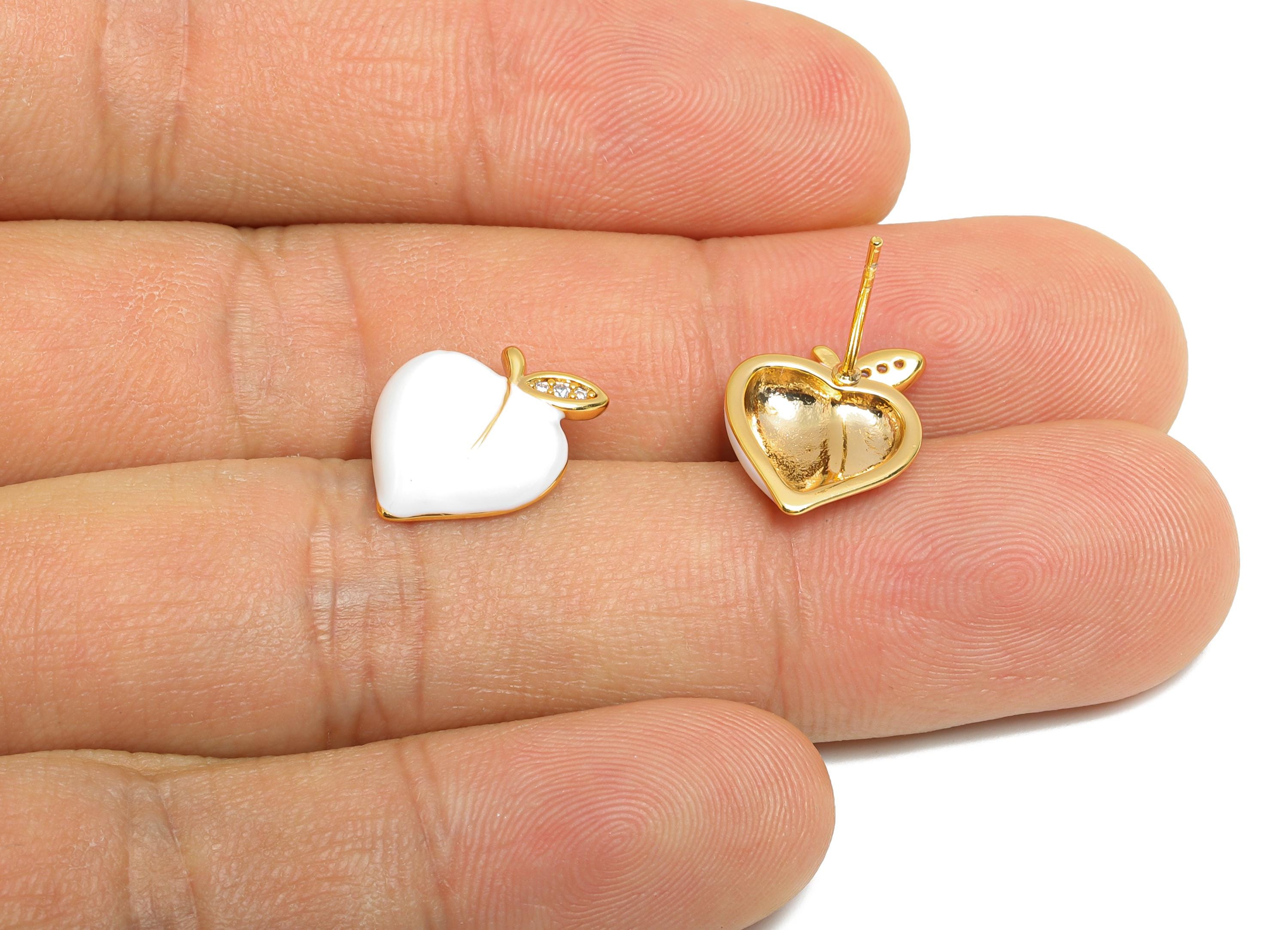 Brass Enamel Peach Earring - Brass CZ Bold Enamel Chic Summer Stud - Vibrant Enamel Jewelry - 18K Real Gold Plating - 13x11x3mm - RGP10382B - DOMEDBAZAAR