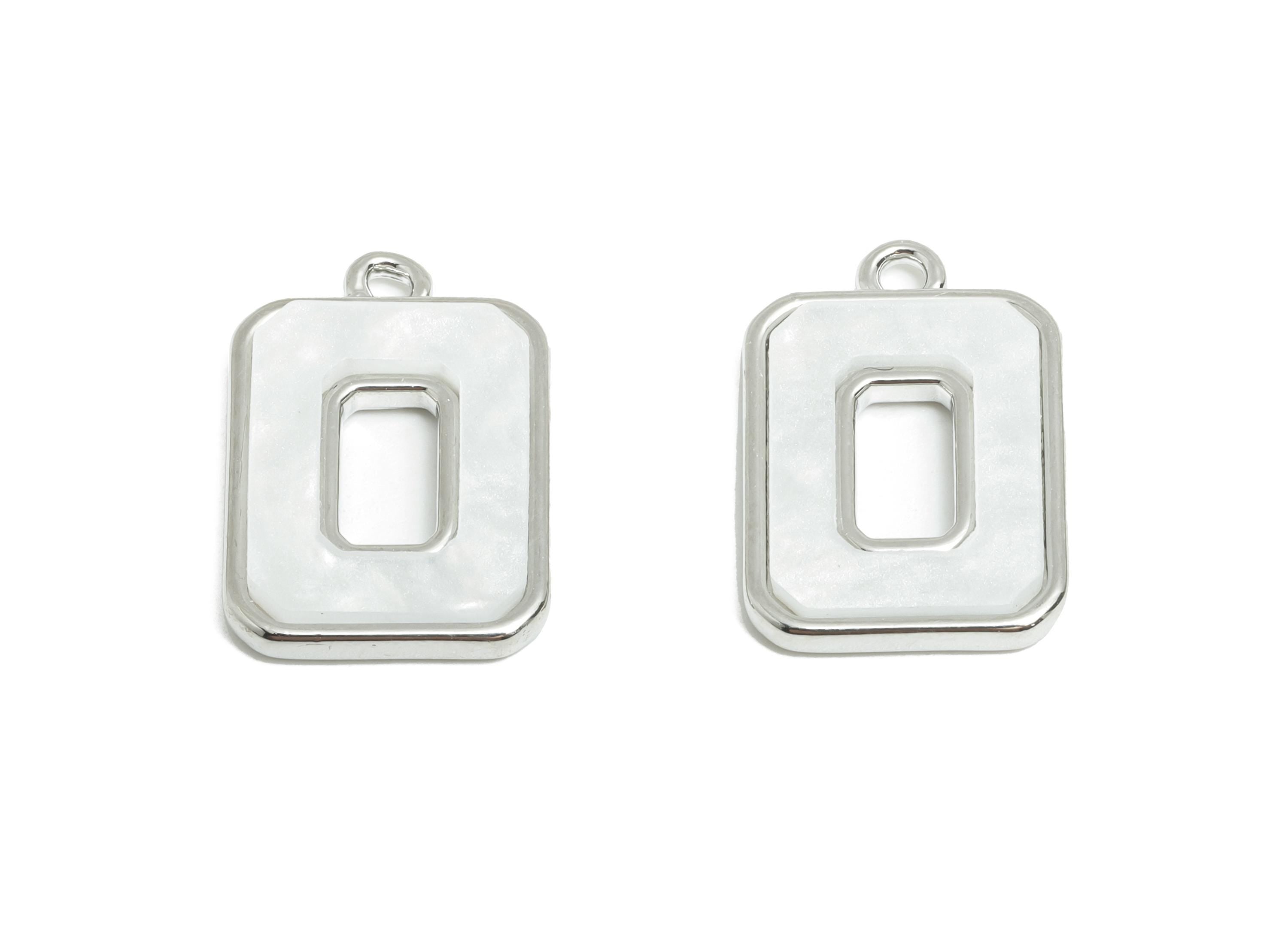 Silver Oval Rectangle Pendant - Brass Rectangular Charm - Acrylic White Earring Charm -18K Real White Gold Plating - 19x13x2mm -RGP10386 - DOMEDBAZAAR