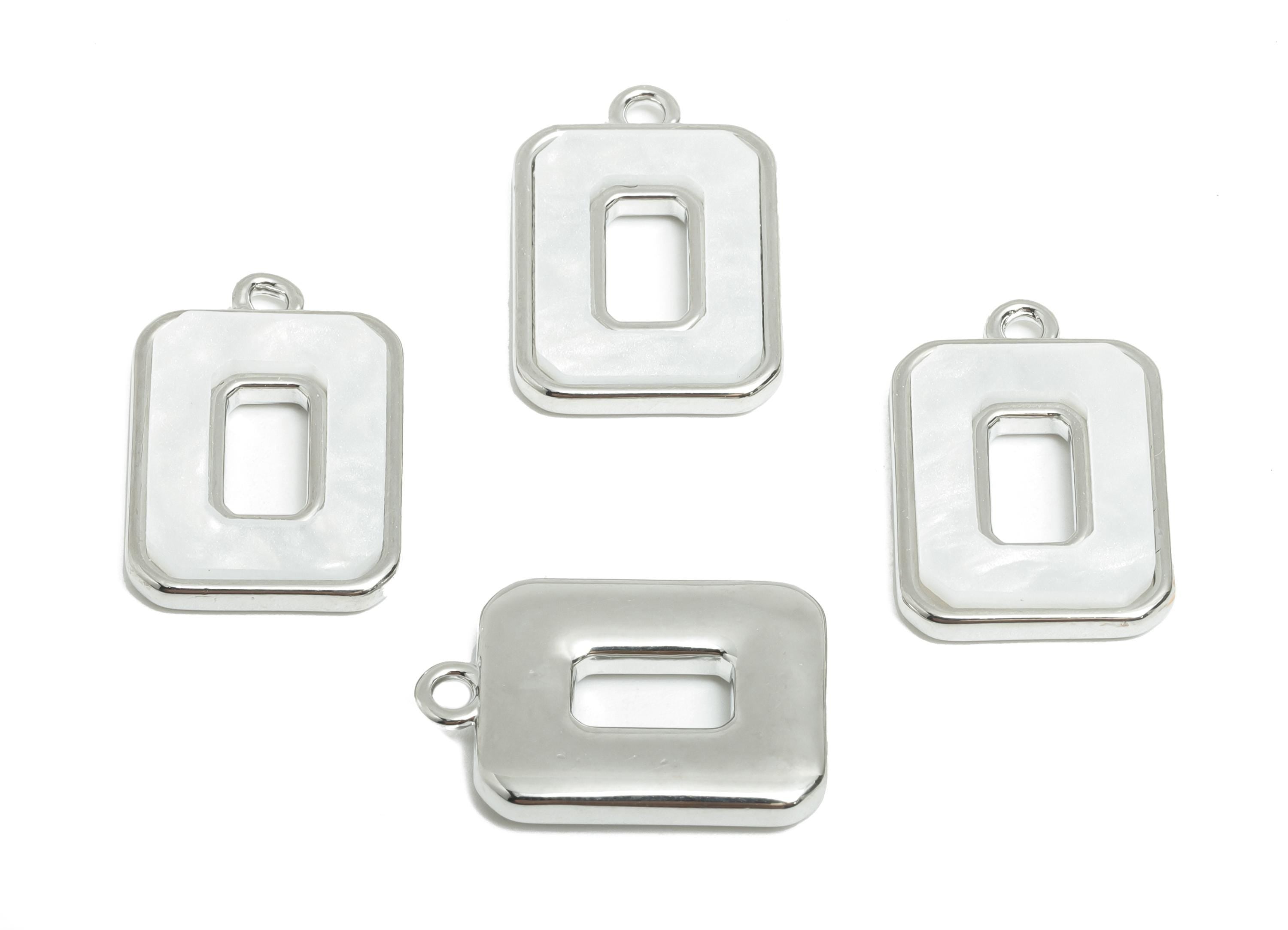 Silver Oval Rectangle Pendant - Brass Rectangular Charm - Acrylic White Earring Charm -18K Real White Gold Plating - 19x13x2mm -RGP10386 - DOMEDBAZAAR
