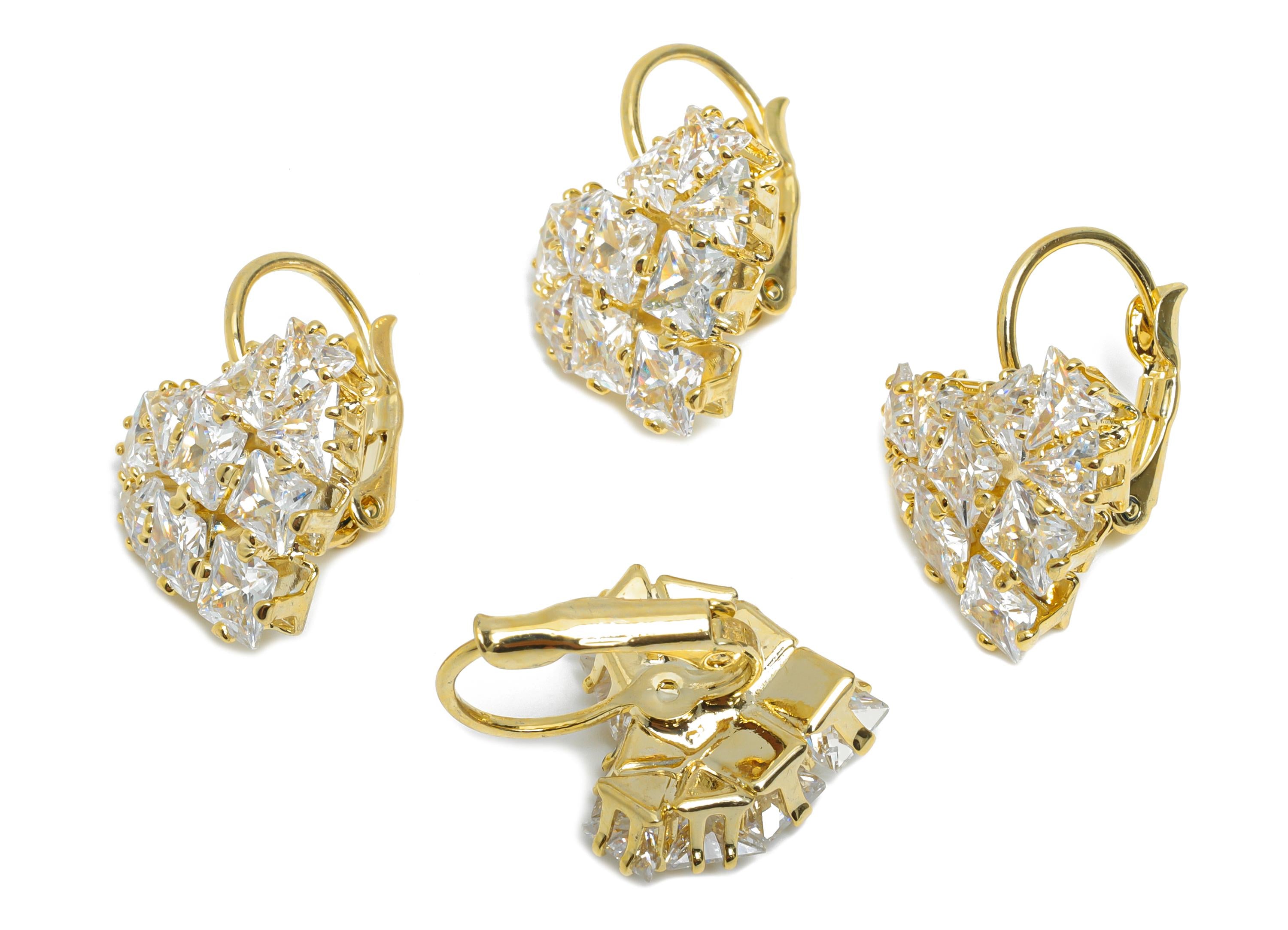 Brass Heart Earring Clasp - Gold Heart Cluster CZ Earring - Dazzling Lever back Earring - 18K Real Gold Plated - 20x16.51x11.61mm - RGP9600 - DOMEDBAZAAR
