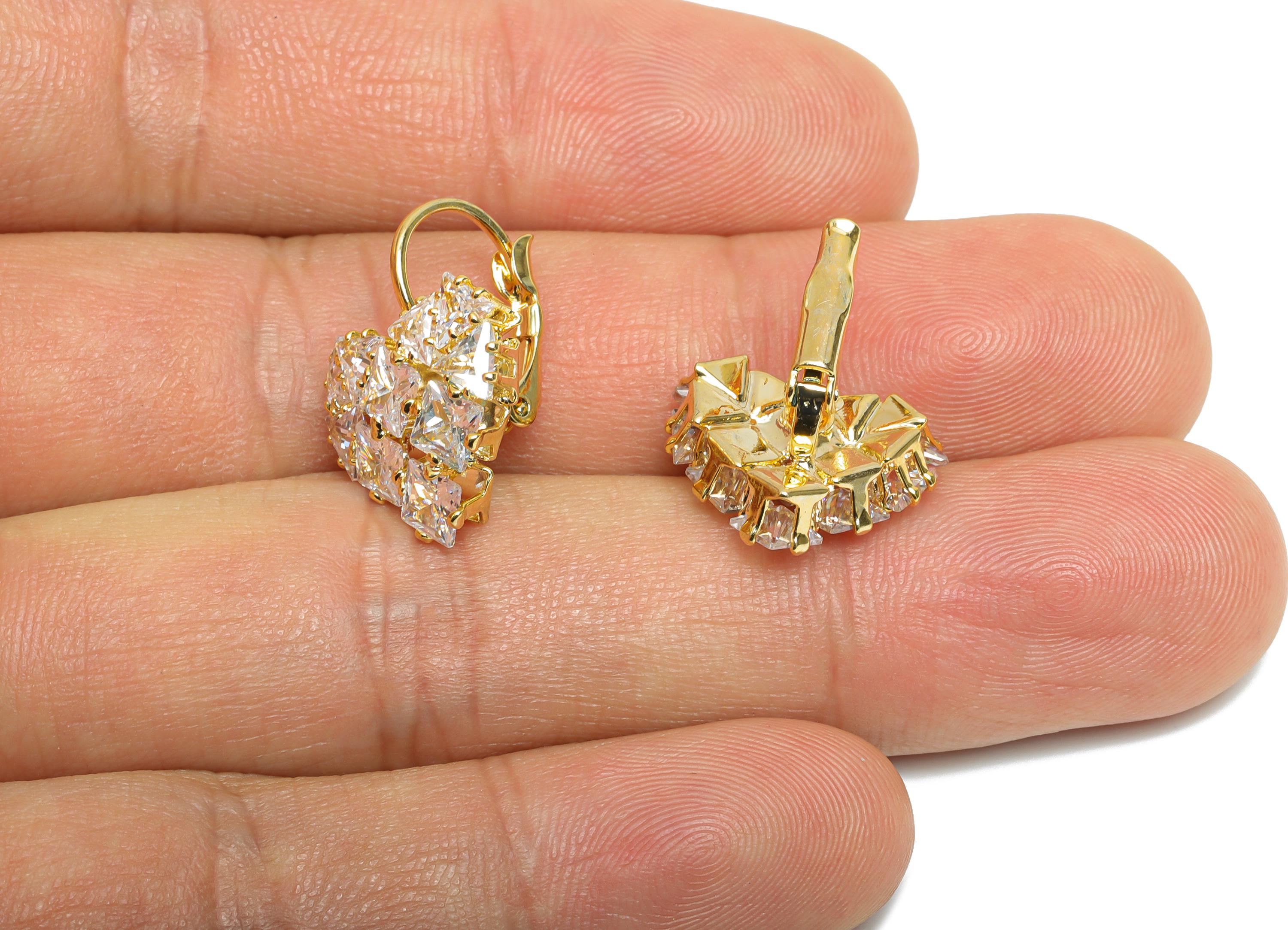 Brass Heart Earring Clasp - Gold Heart Cluster CZ Earring - Dazzling Lever back Earring - 18K Real Gold Plated - 20x16.51x11.61mm - RGP9600 - DOMEDBAZAAR