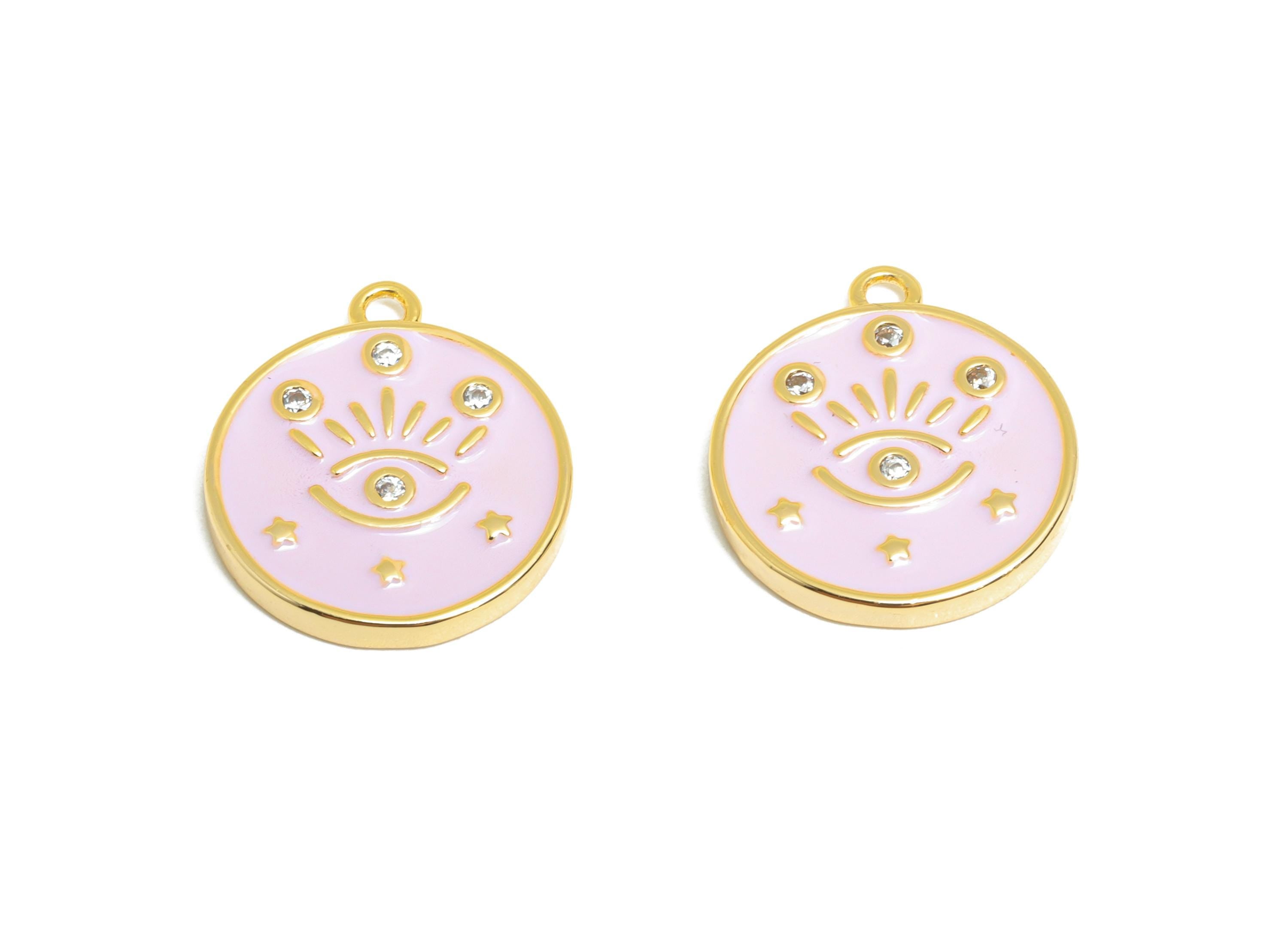 Brass CZ Eye Enamel Charm - Enlightenment Earring Charm - Boho Enamel Pendant Charm - 18K Real Gold Plating - 17x15x1mm -RGP10391C - DOMEDBAZAAR