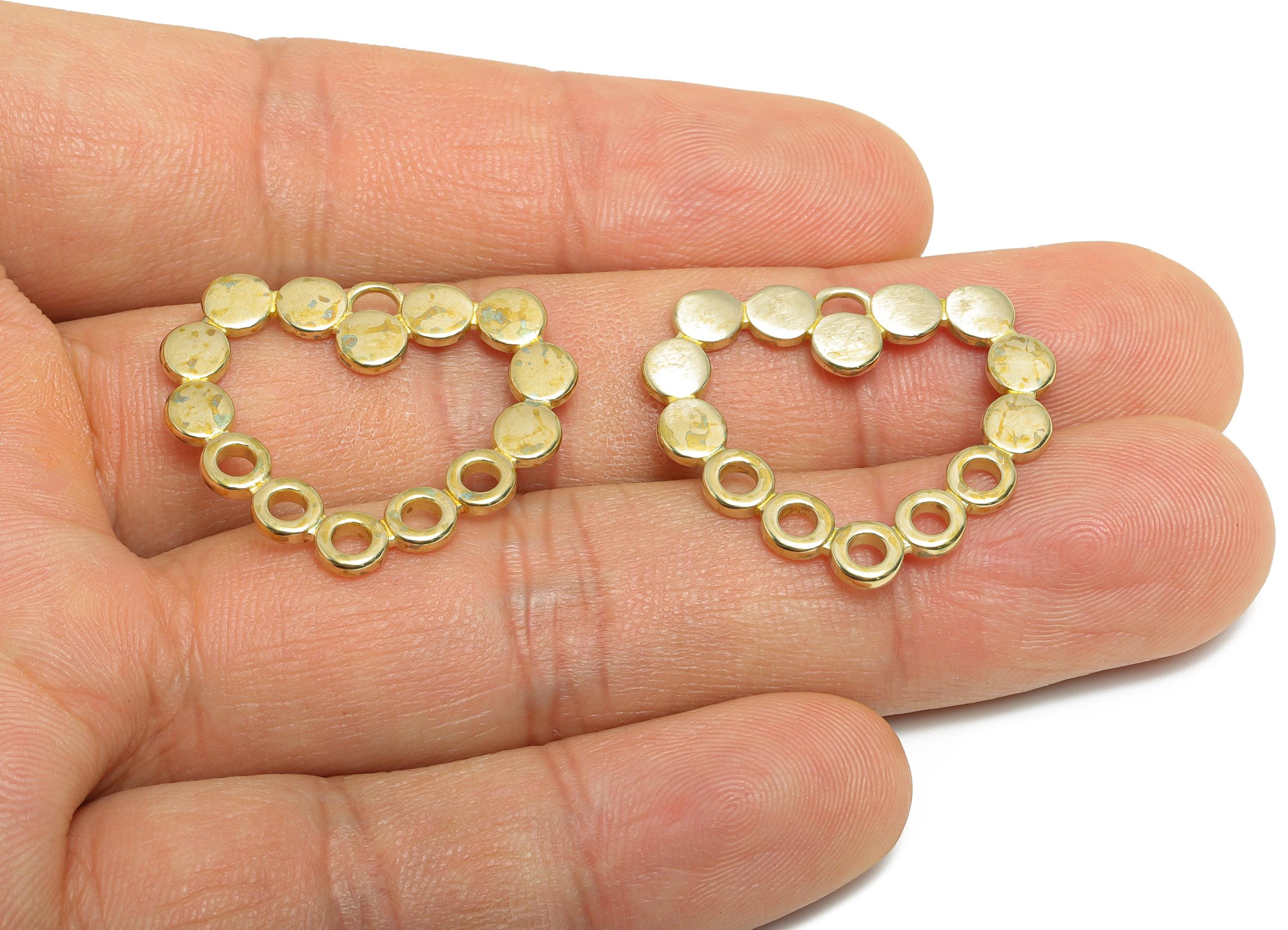 Modern Heart Earring Charm - Raw Brass Customizable Heart Pendant - Romantic Heart Ring - Craft Supplies Jewelry Making - 28x24x1mm-PP11036 - DOMEDBAZAAR