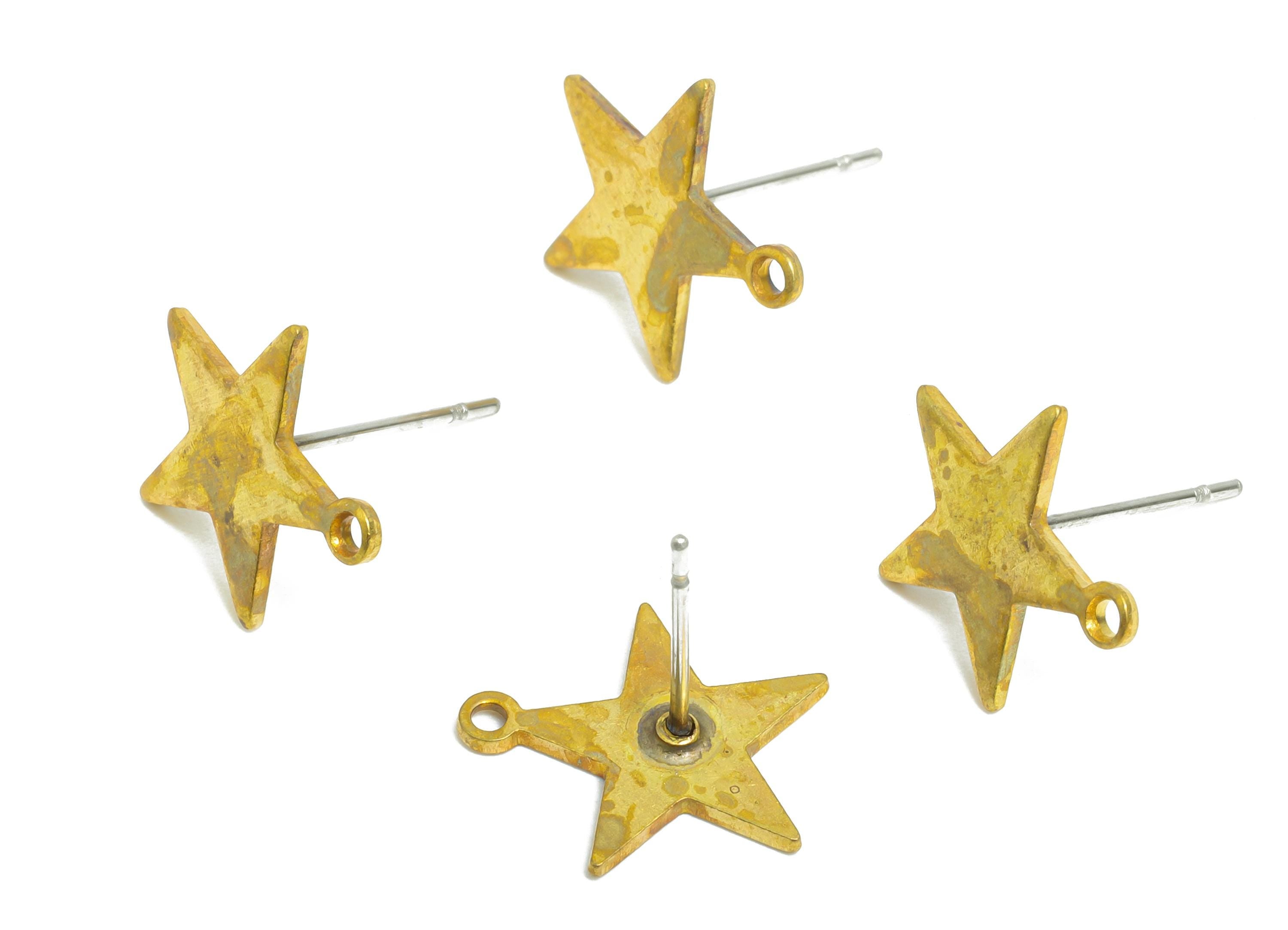 Star Earring Stud - Raw Brass Star Earring Post With Loop - Brass Customizable Stud Earring - DIY Jewelry Component - 13x12x1.09mm - PP11046 - DOMEDBAZAAR