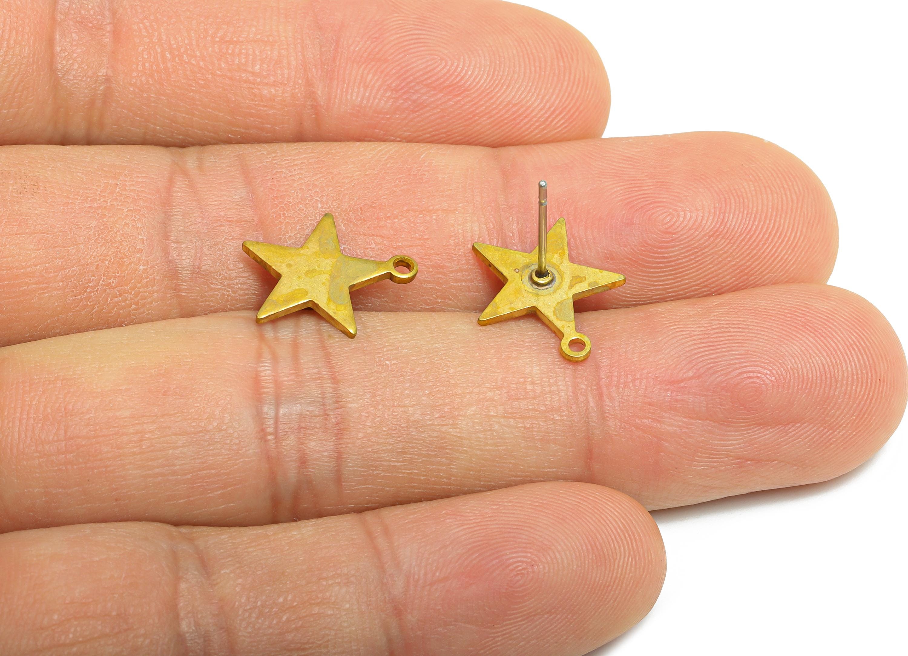 Star Earring Stud - Raw Brass Star Earring Post With Loop - Brass Customizable Stud Earring - DIY Jewelry Component - 13x12x1.09mm - PP11046 - DOMEDBAZAAR