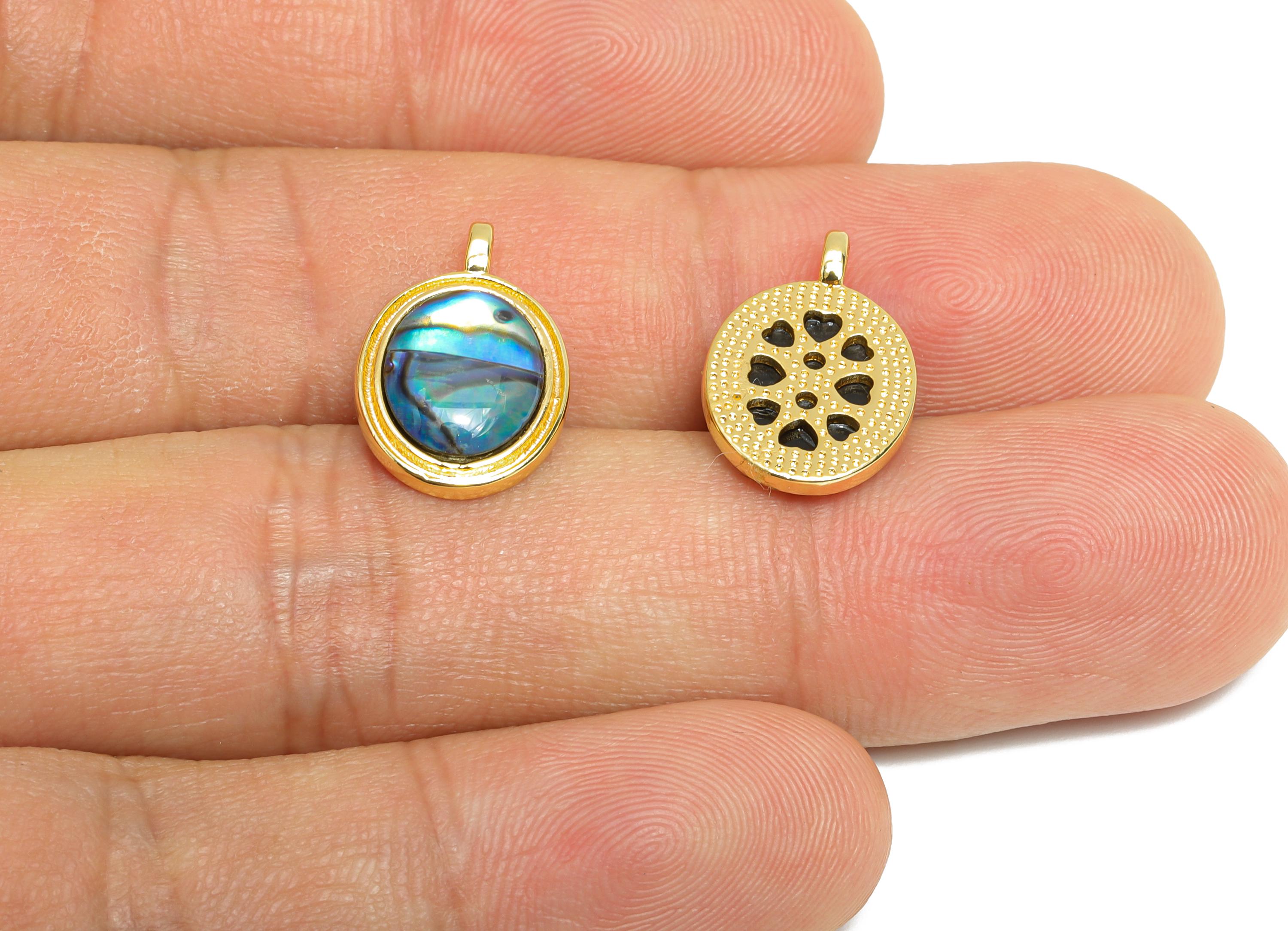 Abalone Shell Oval Earring Charm - Brass Gold Pendant for Necklace - Refined Gold Oval Charm - 18K Gold-Plated Brass - 13.6x11x3mm -RGP9547 - DOMEDBAZAAR