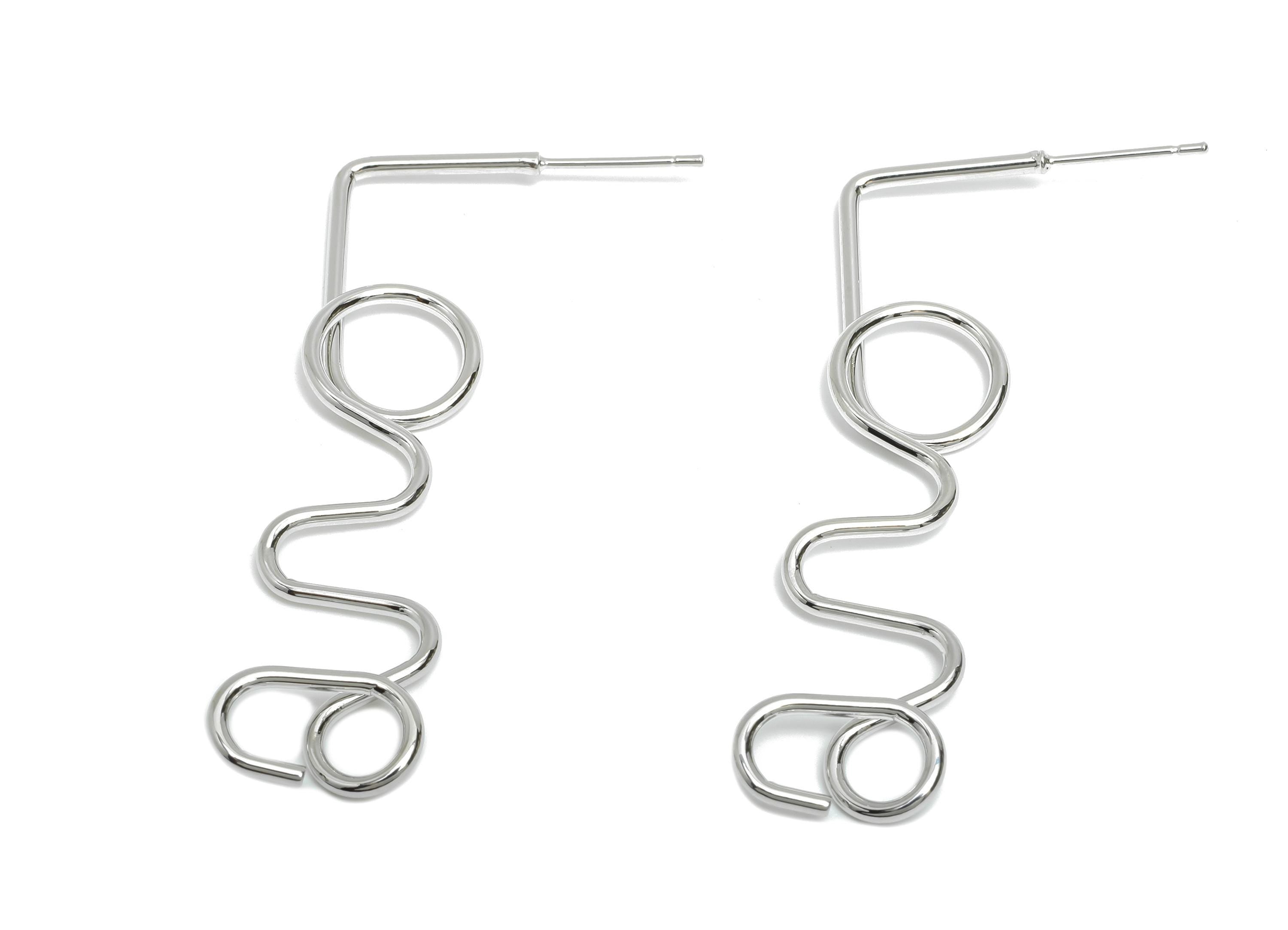 Brass Wire Earring Stud - Silver Abstract Love Wire Earring - Unique Irregular Earring - 18K White Gold Plated - 51.69x13.88x2.9mm -RGP9564S - DOMEDBAZAAR