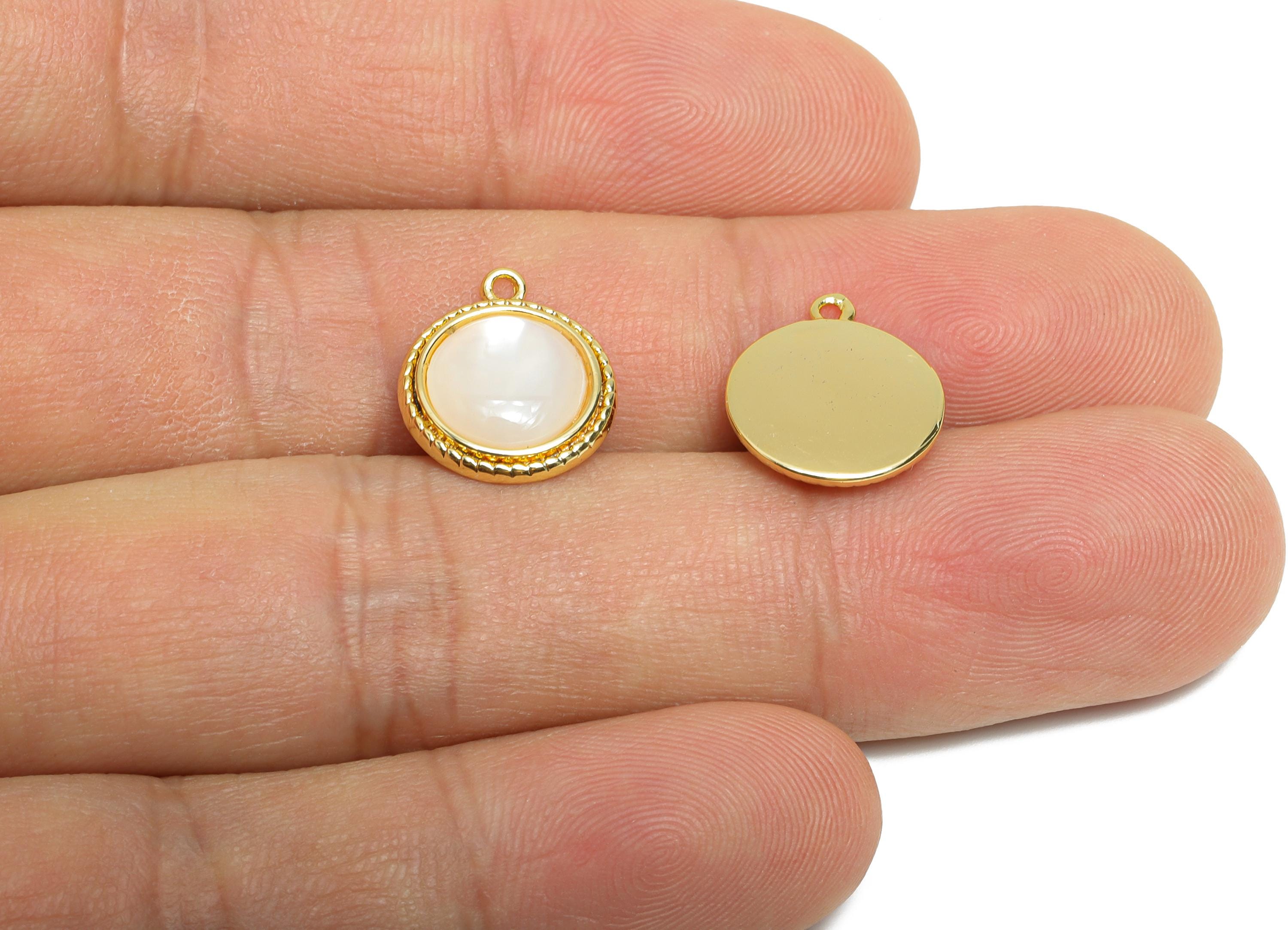 Brass Round Earring Charms - Gold Circle Seashell Pendant - Textured Elegant Necklace Charm -18K Real Gold Plated - 14.2x12.23x3.5mm-RGP9539 - DOMEDBAZAAR