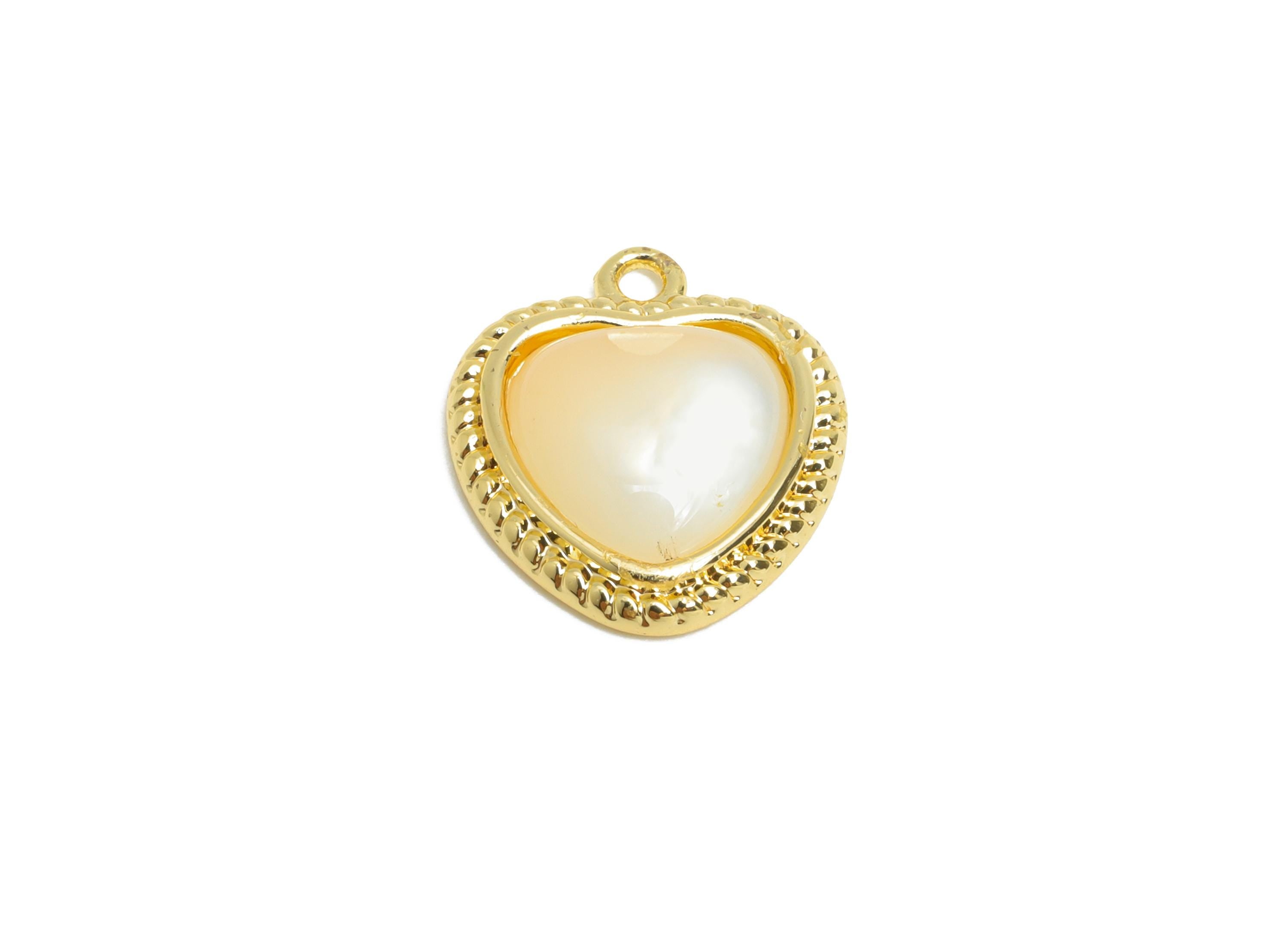 Brass Heart Earring Charm - Gold Seashell Pendant for Necklace - Textured Love Heart Charm - 18K Real Gold-Plated - 14.2x12.4x3.7mm -RGP9545 - DOMEDBAZAAR