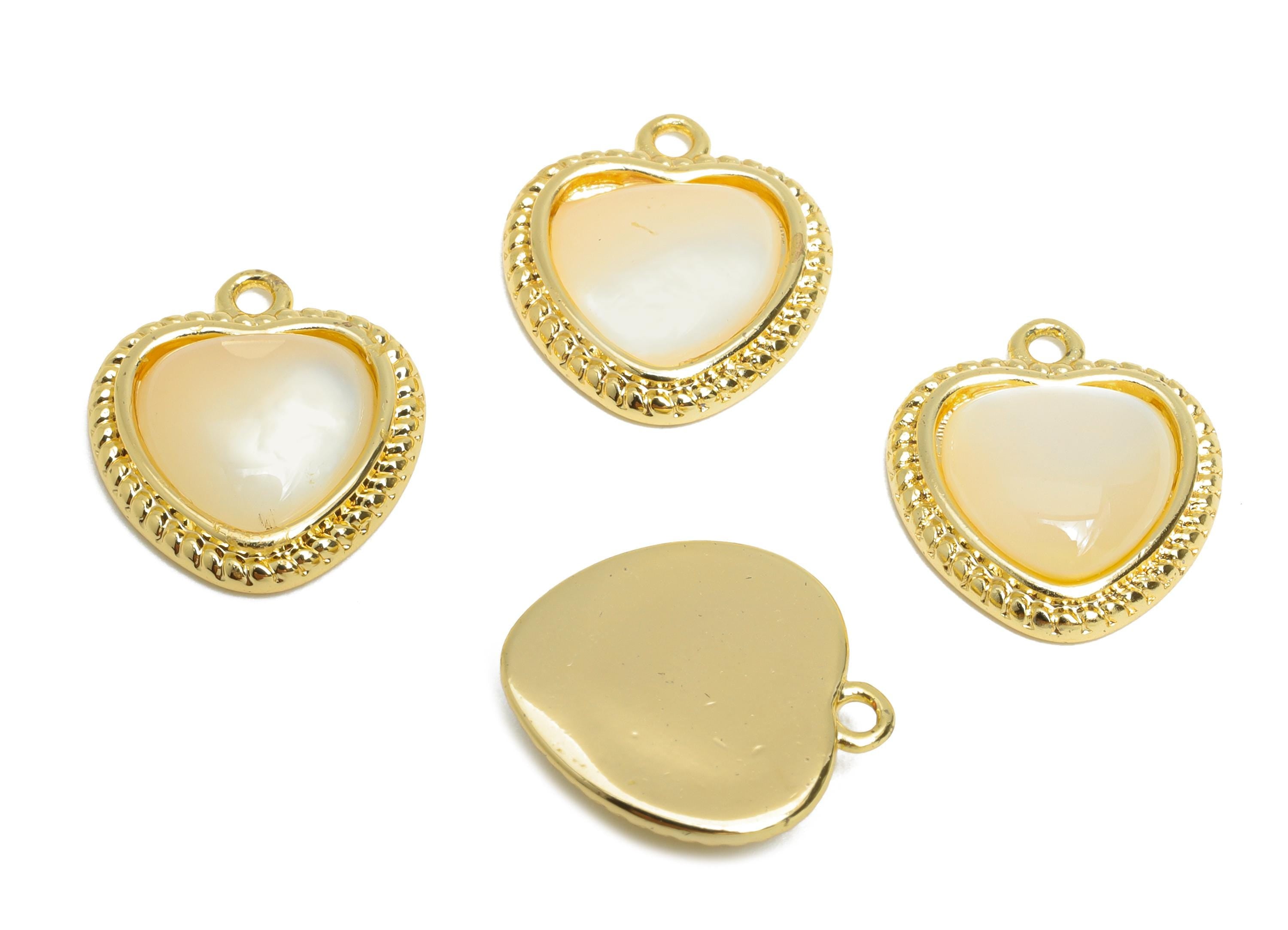 Brass Heart Earring Charm - Gold Seashell Pendant for Necklace - Textured Love Heart Charm - 18K Real Gold-Plated - 14.2x12.4x3.7mm -RGP9545 - DOMEDBAZAAR