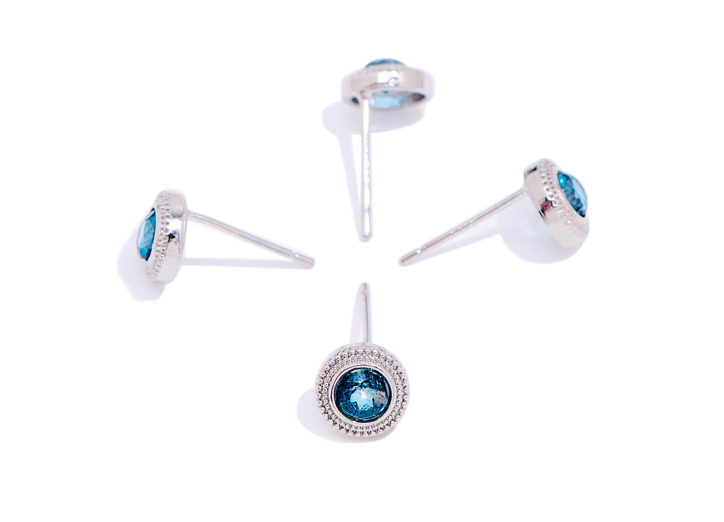 Topaz Stone Brass Round Stud - Faceted Natural Gemstone Post - Dainty Jewelry Making - Silver Stud - White K Plated - 7.4x7.4x3.15mm -NS2661 - DOMEDBAZAAR