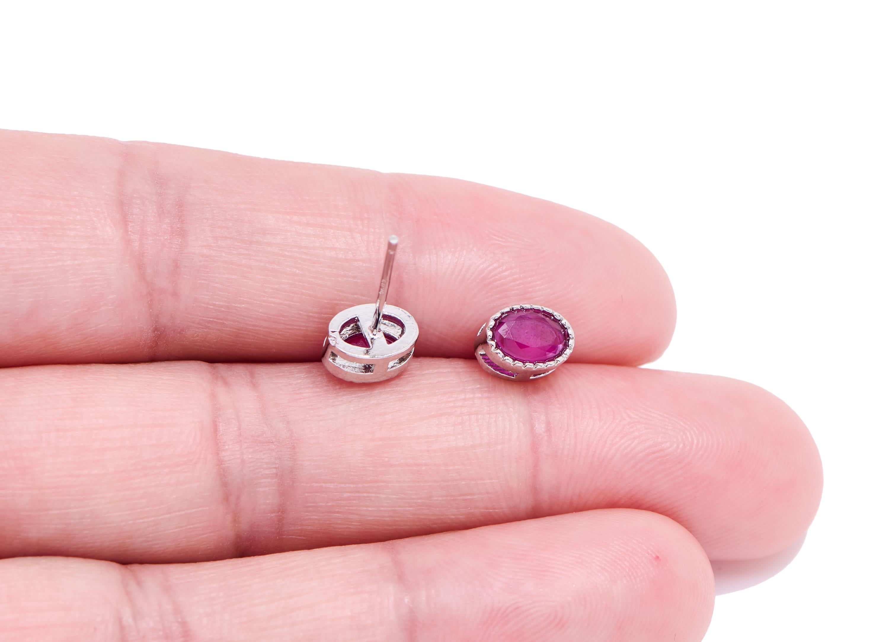 Ruby Brass Oval Studs - Modern Natural Gemstone Earring Post - Elegant Jewelry Making - Silver Stud - White K Plated - 7.5x5x3.92mm - NS2626 - DOMEDBAZAAR