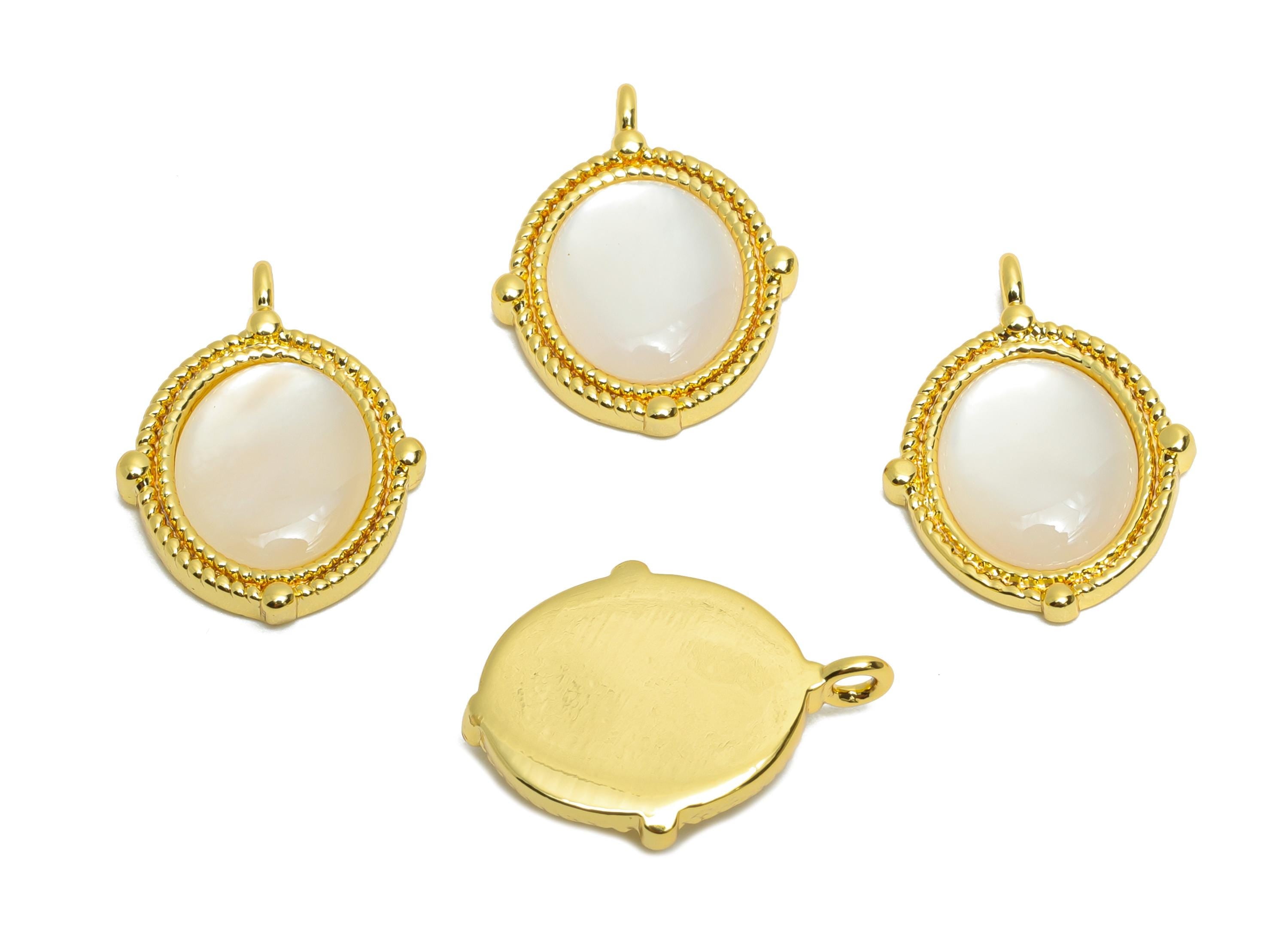 Brass Oval Shell Pendant - Brass Gold Vintage Looking Pendant - Luxury Gold and Pearl Pendant - 18K Real Gold Plated - 18x13x2mm - RGP10626 - DOMEDBAZAAR