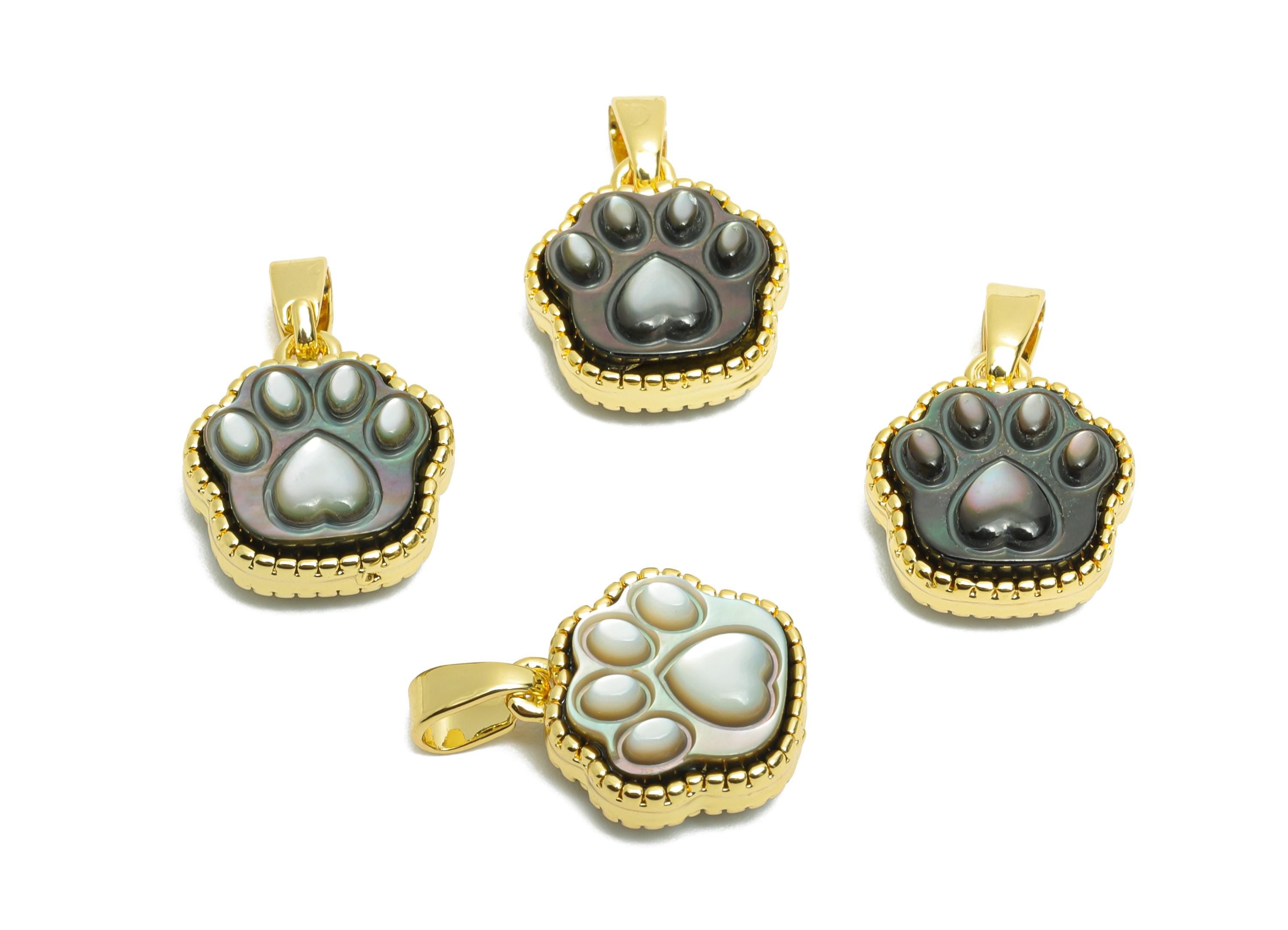 Brass Paw Shell Pendant - Brass Abalone Shell Paw Pendant - Cute Pearl Pendant For Necklace - 18K Real Gold Plated - 13x11.77x5mm - RGP10630 - DOMEDBAZAAR