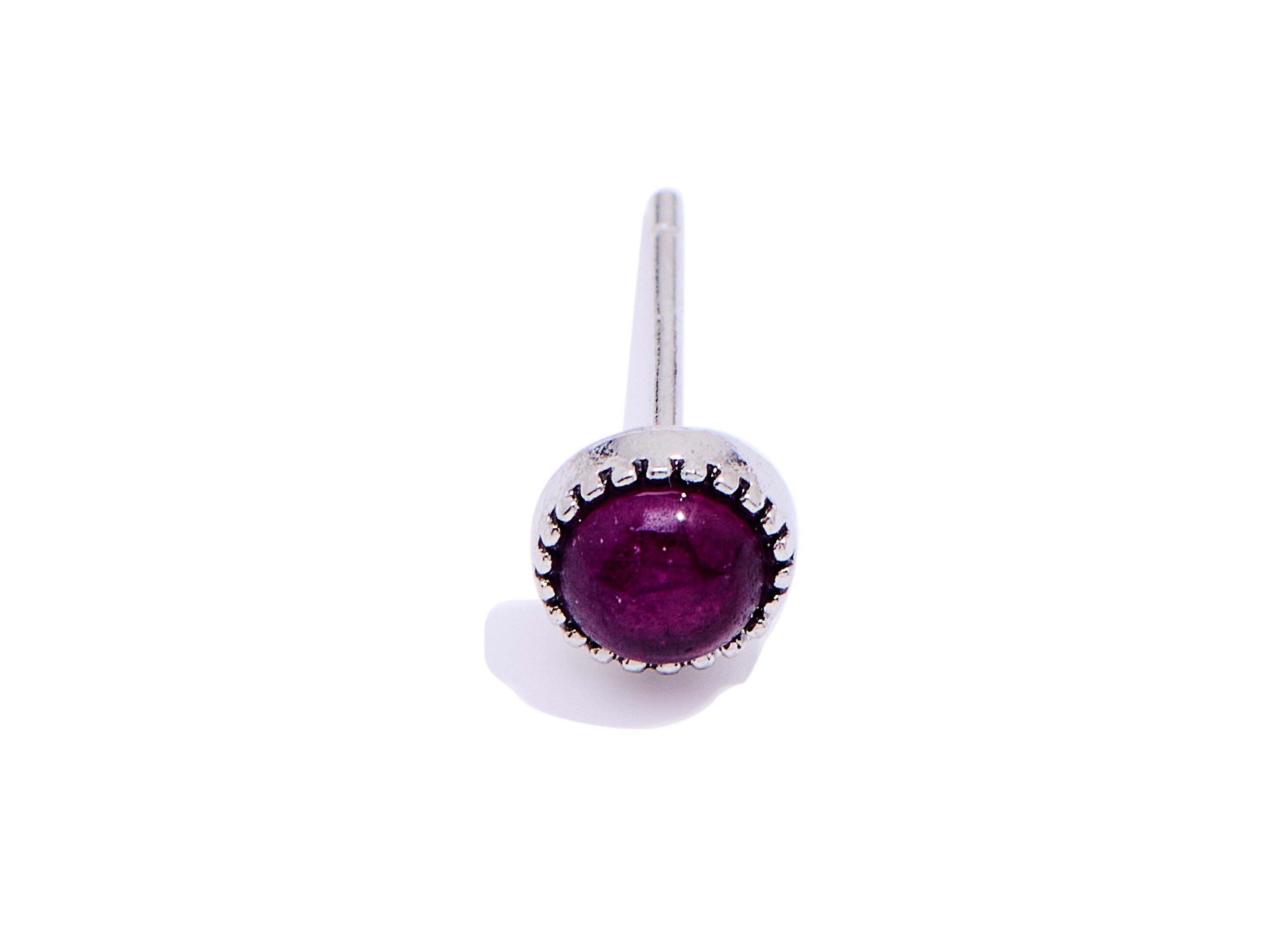 Garnet Brass Round Stud - Mini Round Gemstone Earring Post - Modern Jewelry Making - Silver Stud - White K Plated - 5.33x5.33x2.3mm - NS2655 - DOMEDBAZAAR