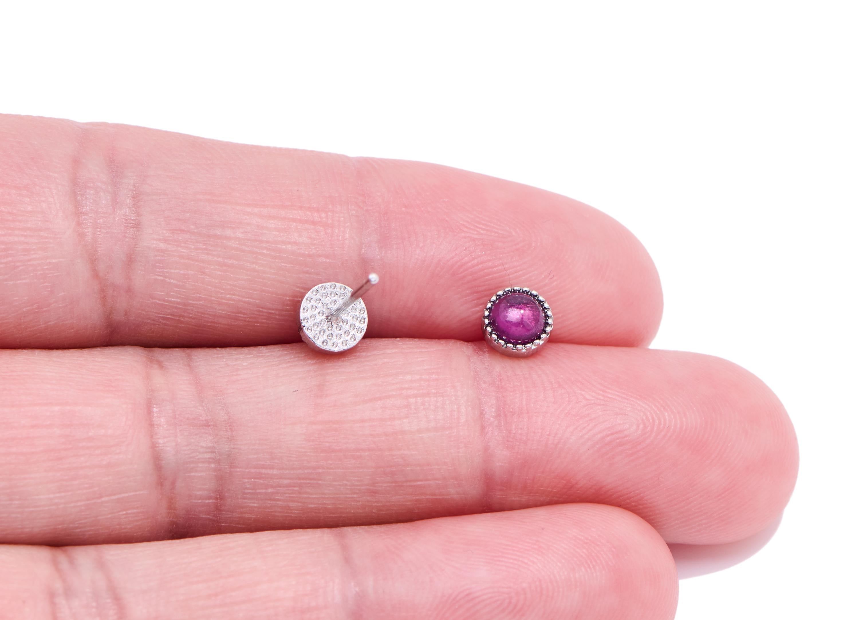 Garnet Brass Round Stud - Mini Round Gemstone Earring Post - Modern Jewelry Making - Silver Stud - White K Plated - 5.33x5.33x2.3mm - NS2655 - DOMEDBAZAAR