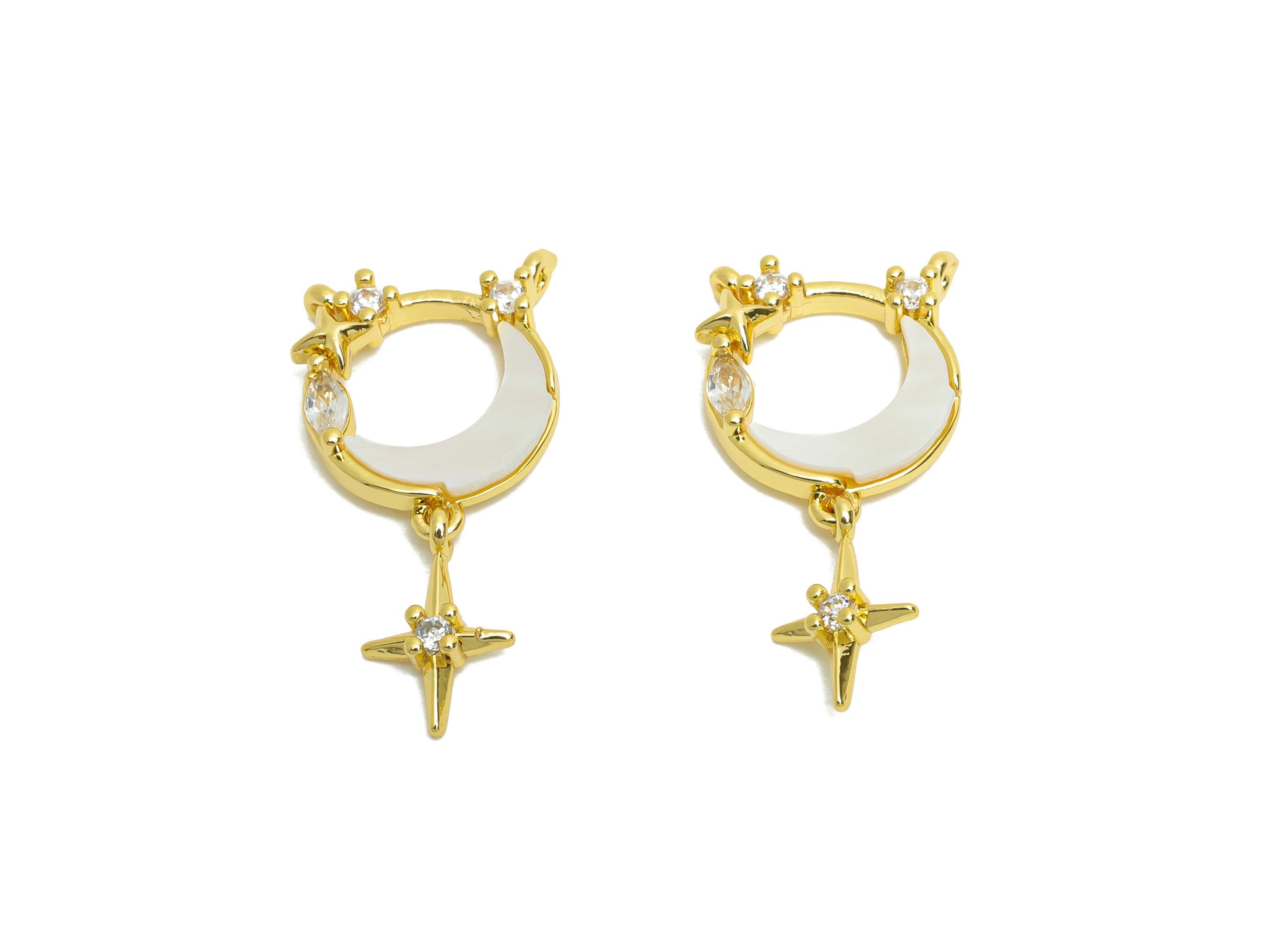 Brass Crescent Shell Pendant - Brass Star Shell Marquise Pendant - Cubic Zircon Pearl Pendant - 18K Real Gold Plated - 16x16x4mm - RGP10628 - DOMEDBAZAAR