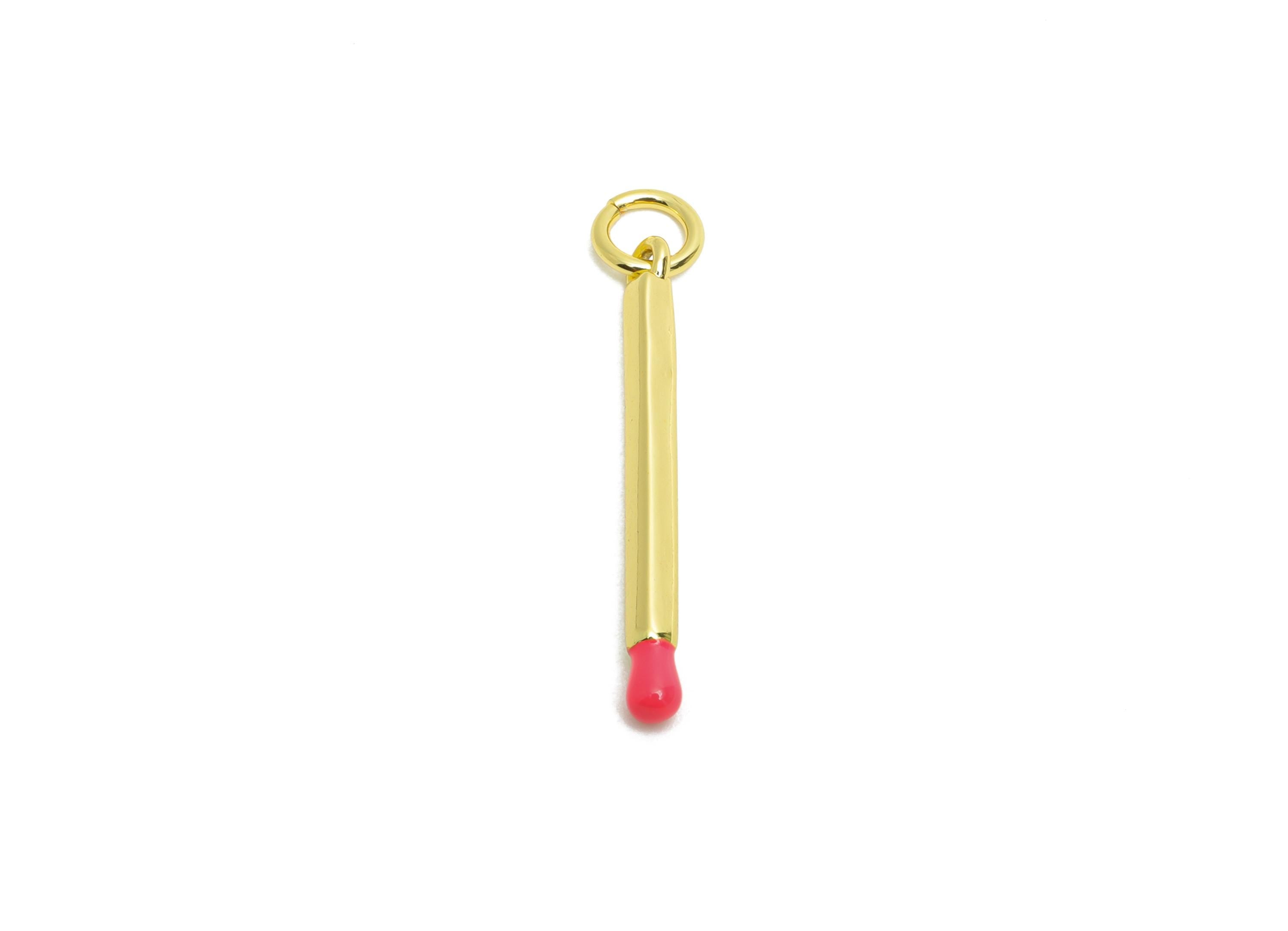 Brass Matches Earring Charm - Brass Enamel Earring Charm - Artistic Minimalist For Bracelet - 18K Real Gold Plated - 23x2x2.33mm - RGP10616 - DOMEDBAZAAR