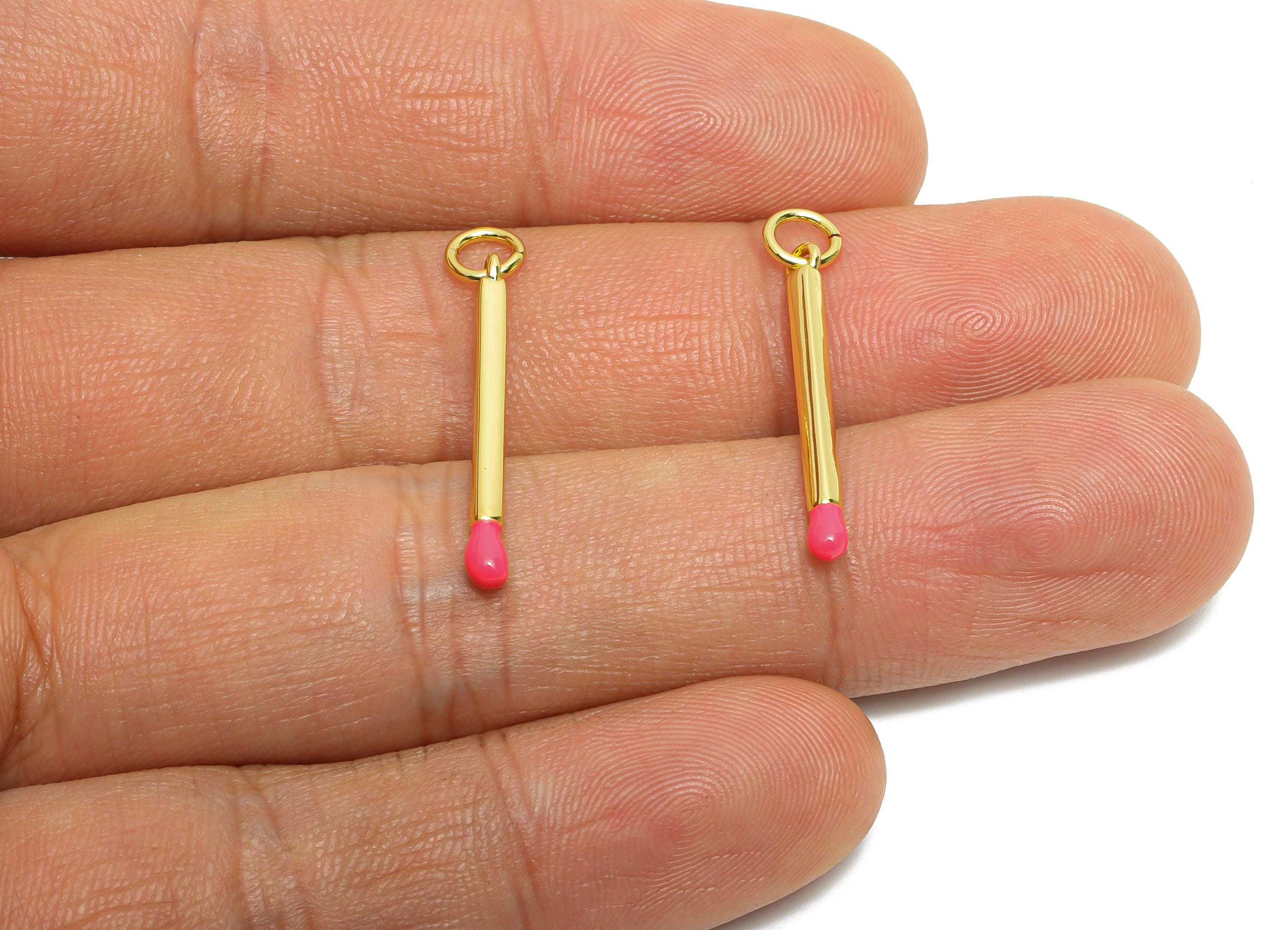 Brass Matches Earring Charm - Brass Enamel Earring Charm - Artistic Minimalist For Bracelet - 18K Real Gold Plated - 23x2x2.33mm - RGP10616 - DOMEDBAZAAR